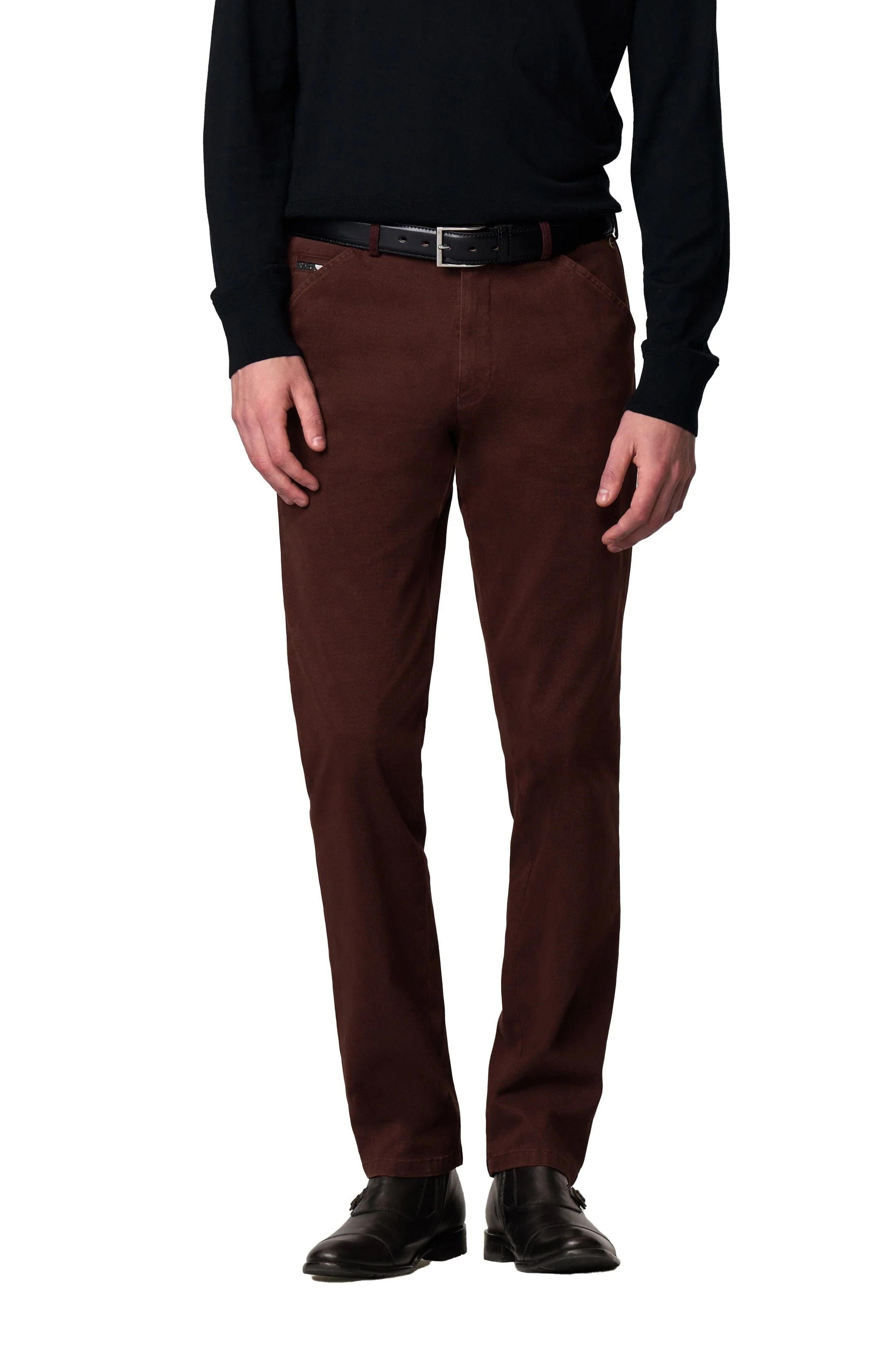 Chicago Micro Texture Cotton Stretch Chinos - Burgundy