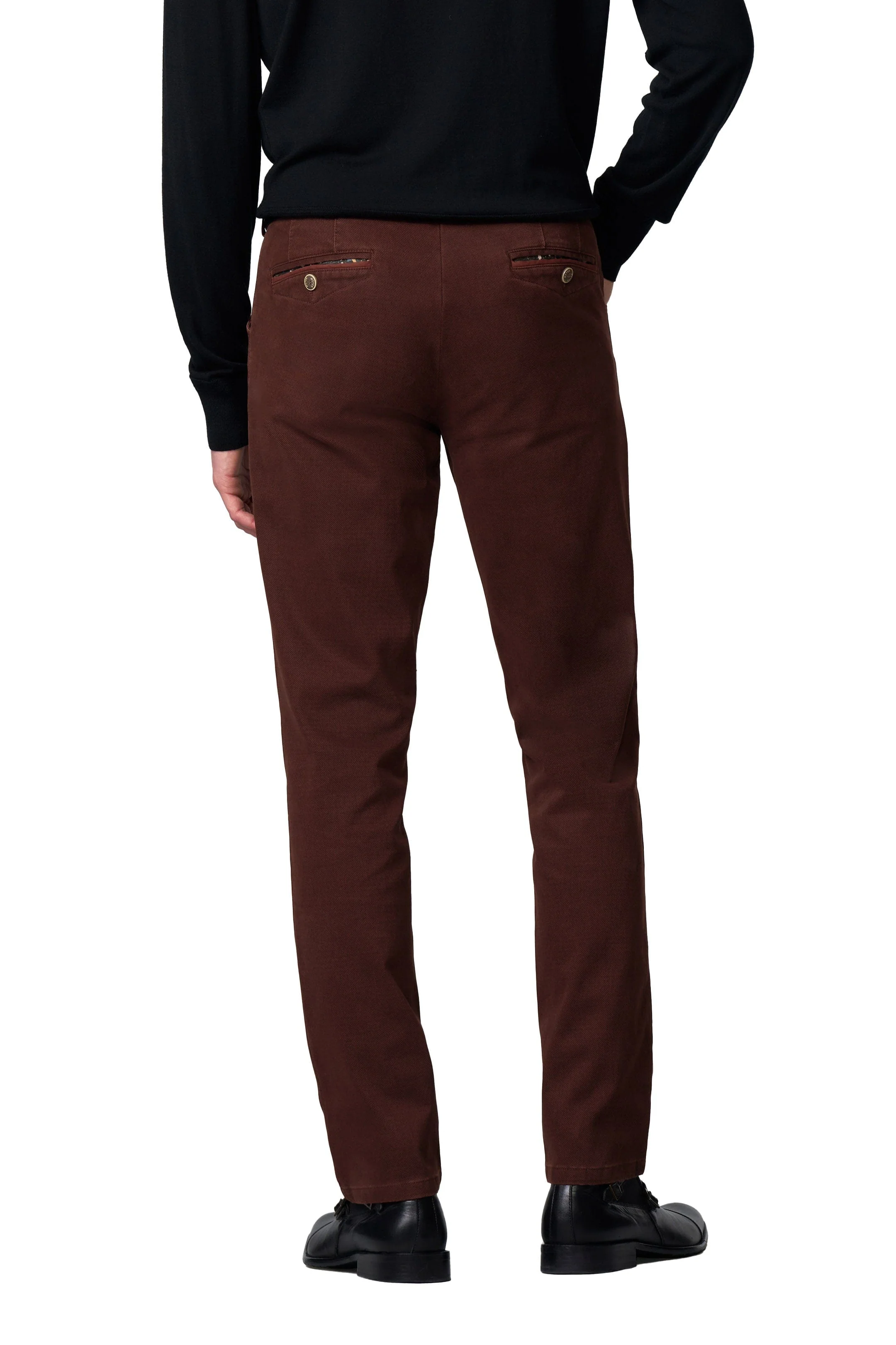 Chicago Micro Texture Cotton Stretch Chinos - Burgundy - Image 2
