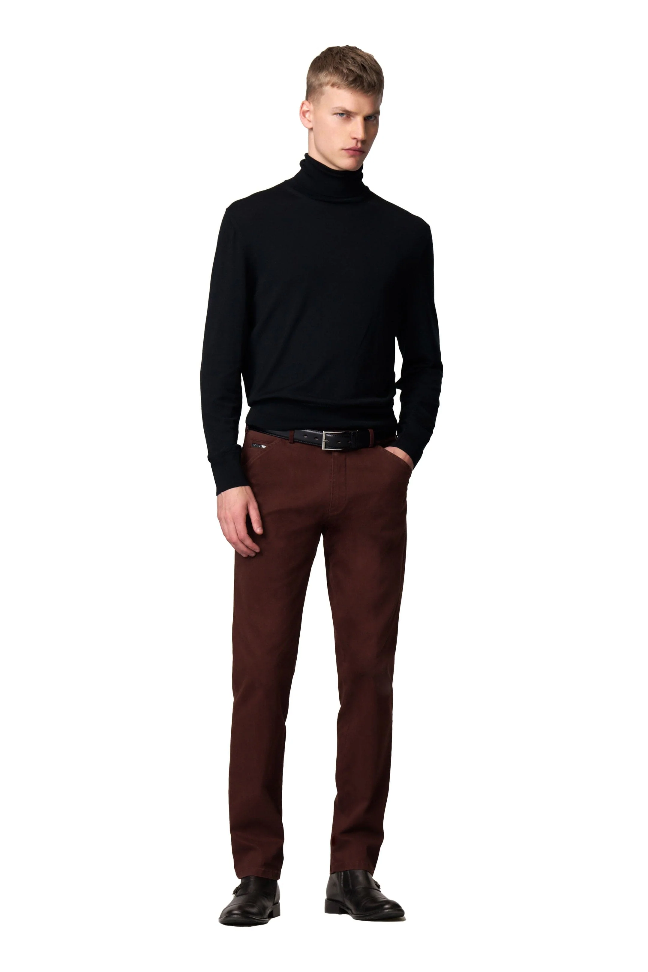 Chicago Micro Texture Cotton Stretch Chinos - Burgundy - Image 3