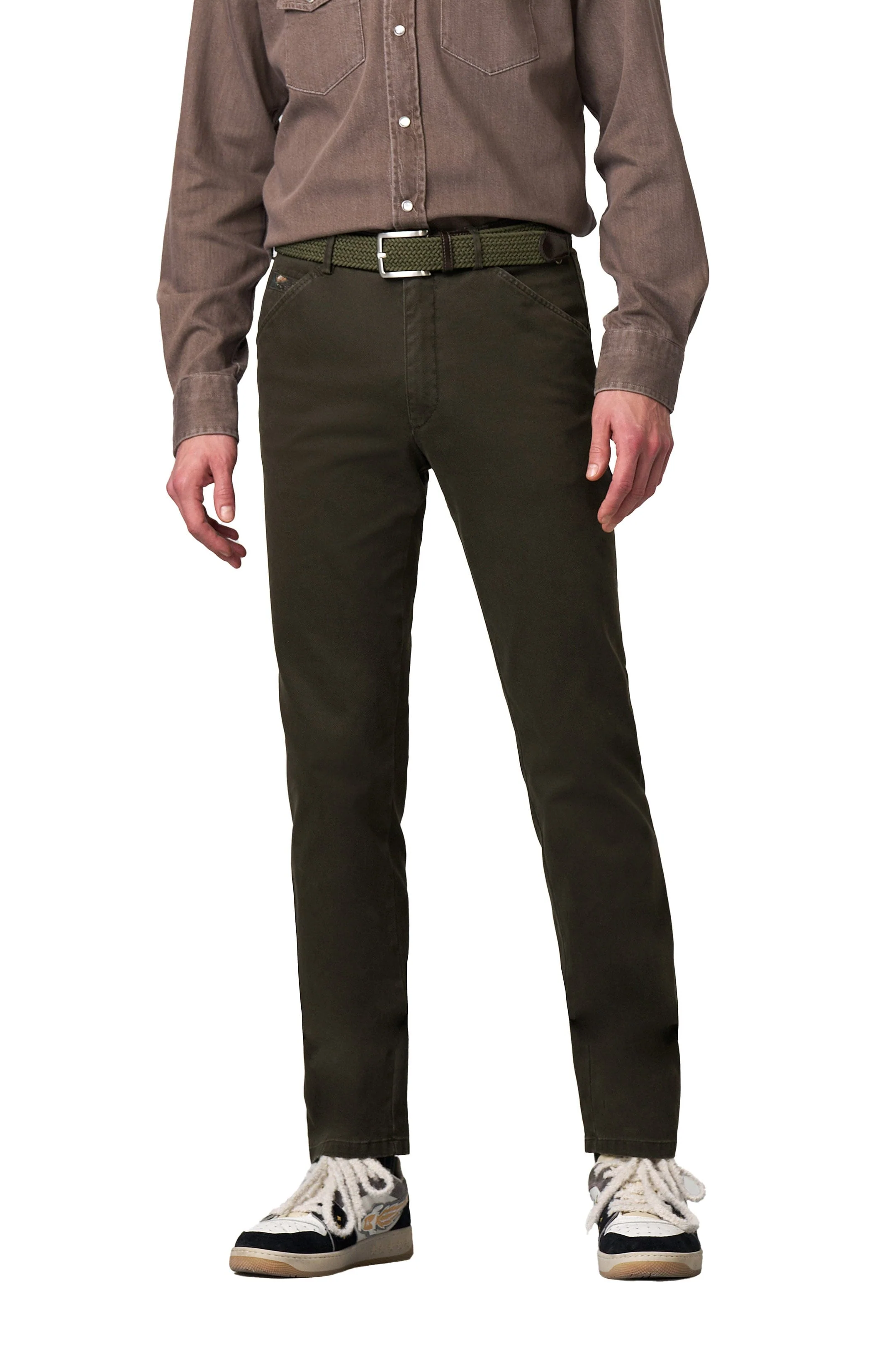 Chicago Micro Texture Cotton Stretch Chinos - Dark Olive