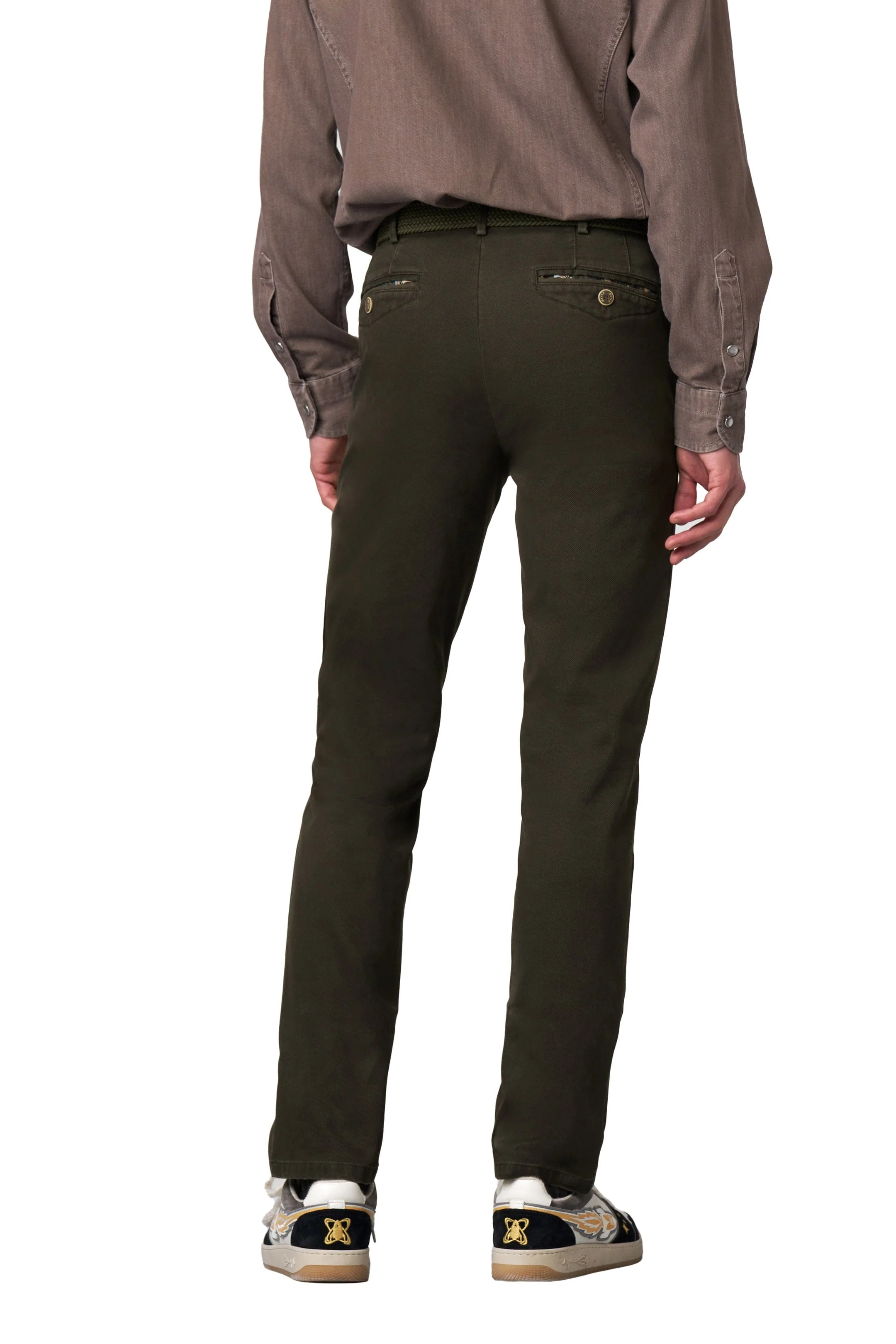 Chicago Micro Texture Cotton Stretch Chinos - Dark Olive - Image 2