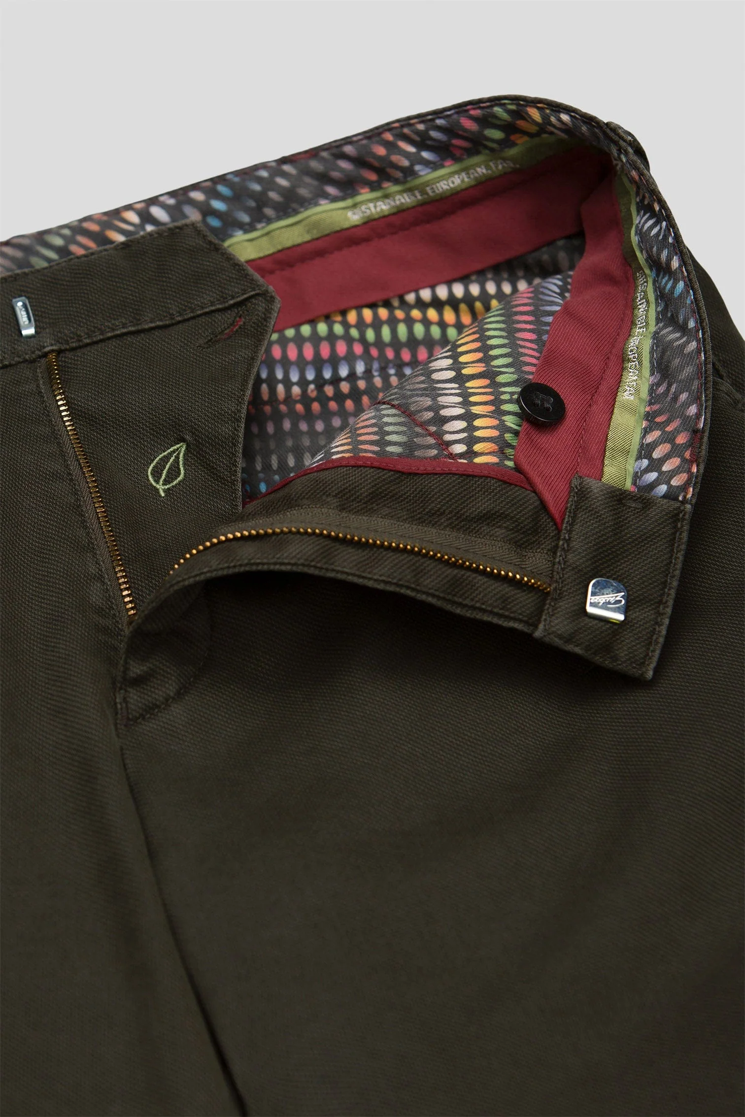 Chicago Micro Texture Cotton Stretch Chinos - Dark Olive - Image 5