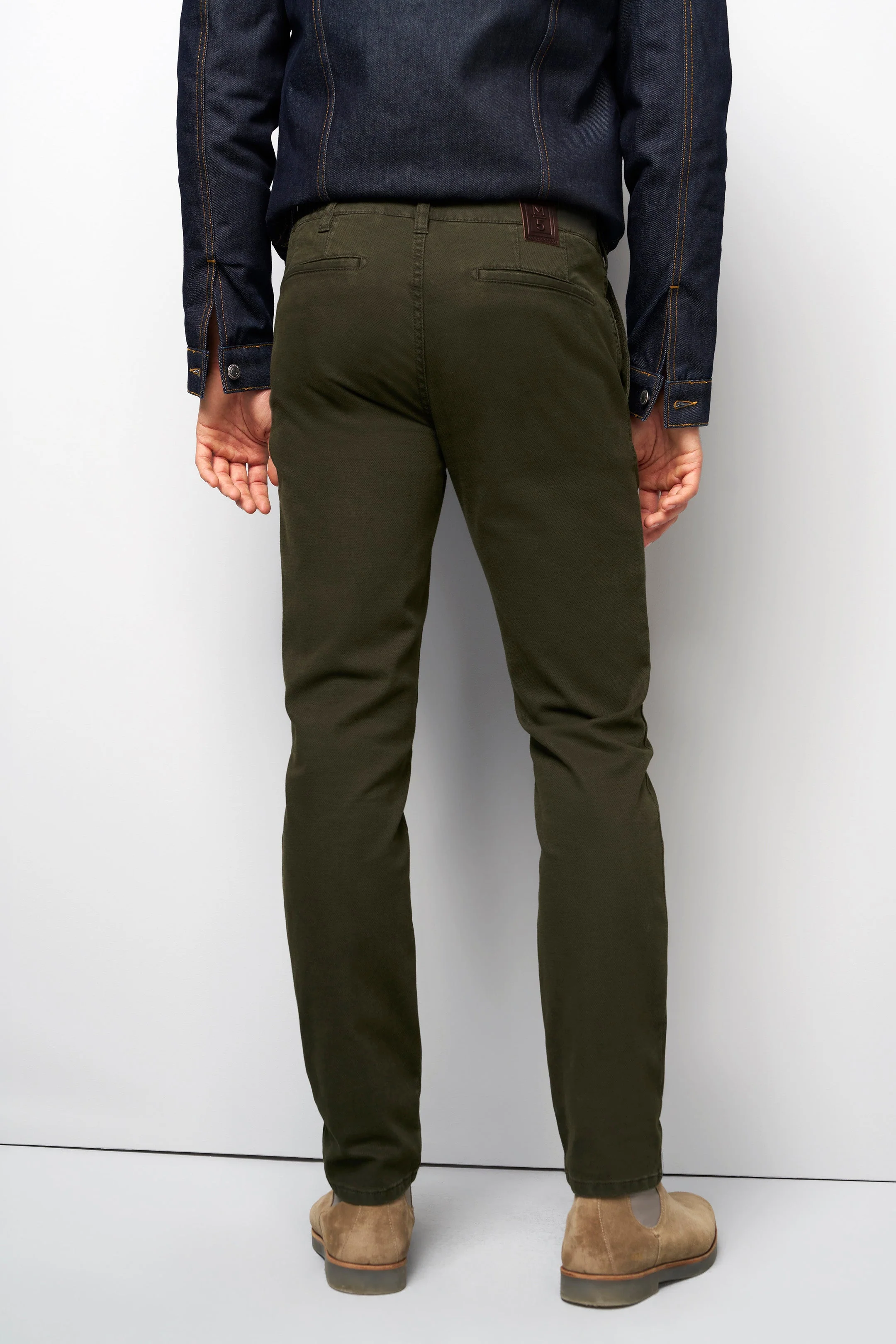 M5 Chino Stretch Micro Structure Trousers - Dark Green - Image 2