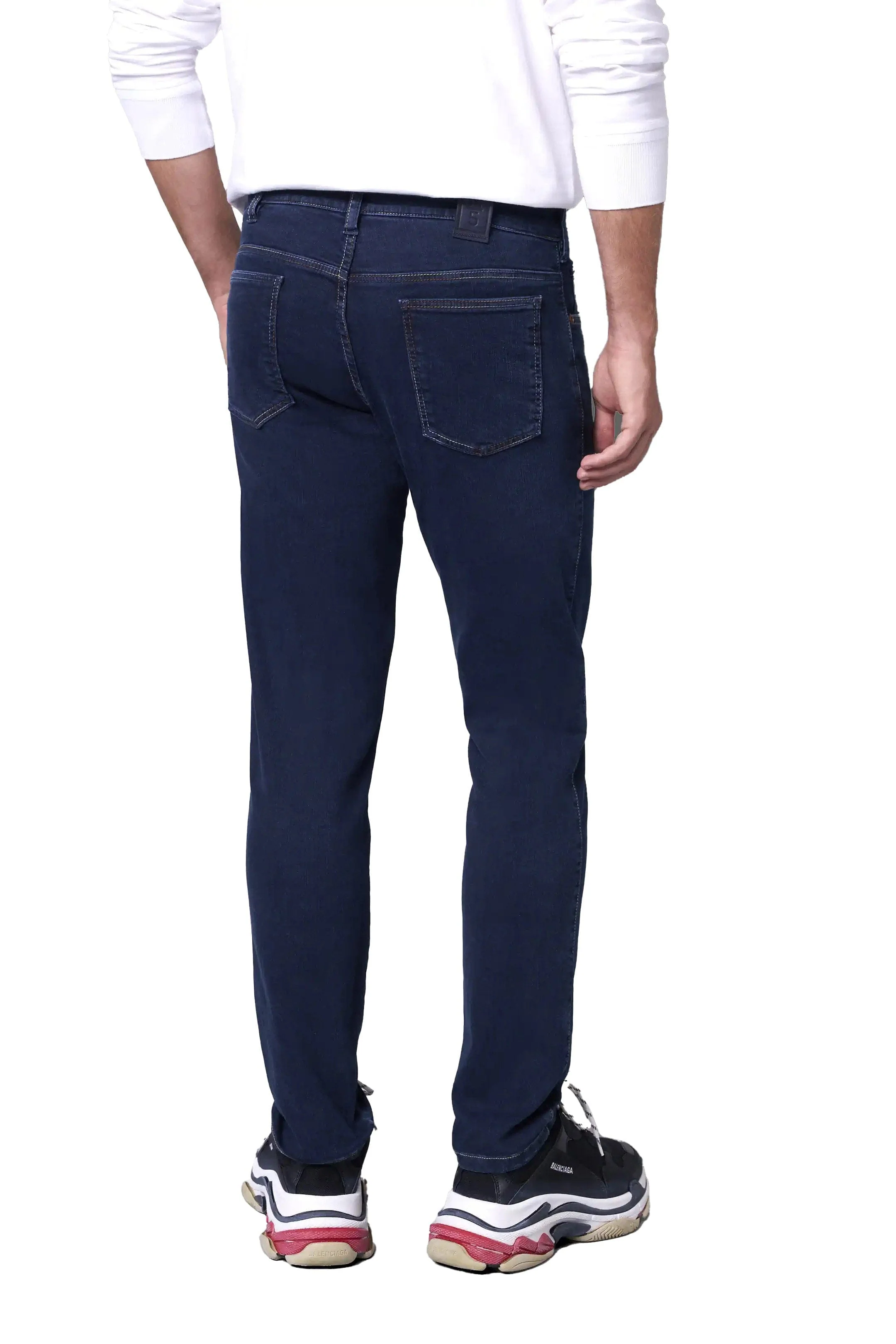 M5 Slim Stretch Rainbow Stitch Denim Jeans - Dark Blue - Image 2