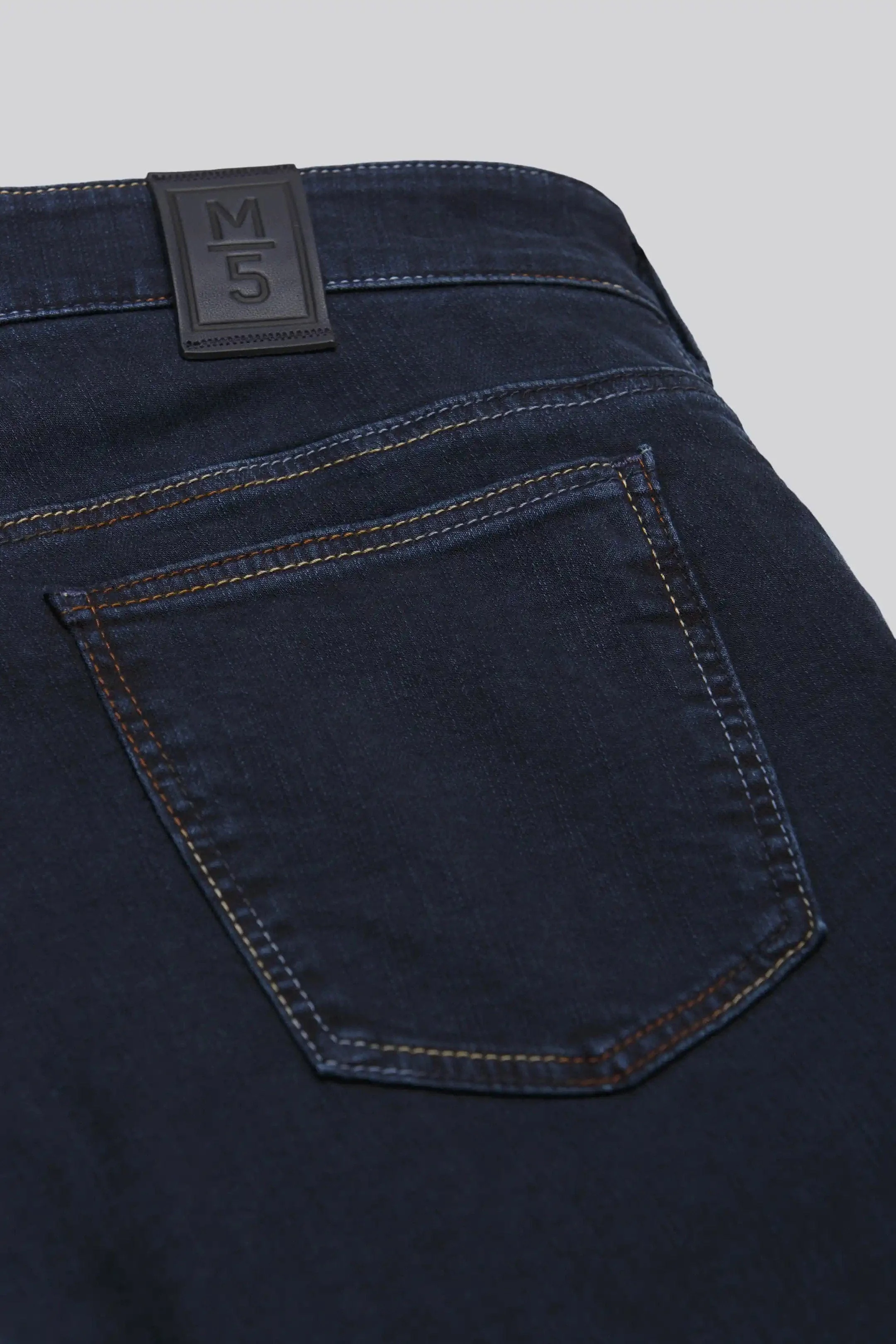 M5 Slim Stretch Rainbow Stitch Denim Jeans - Dark Blue - Image 3