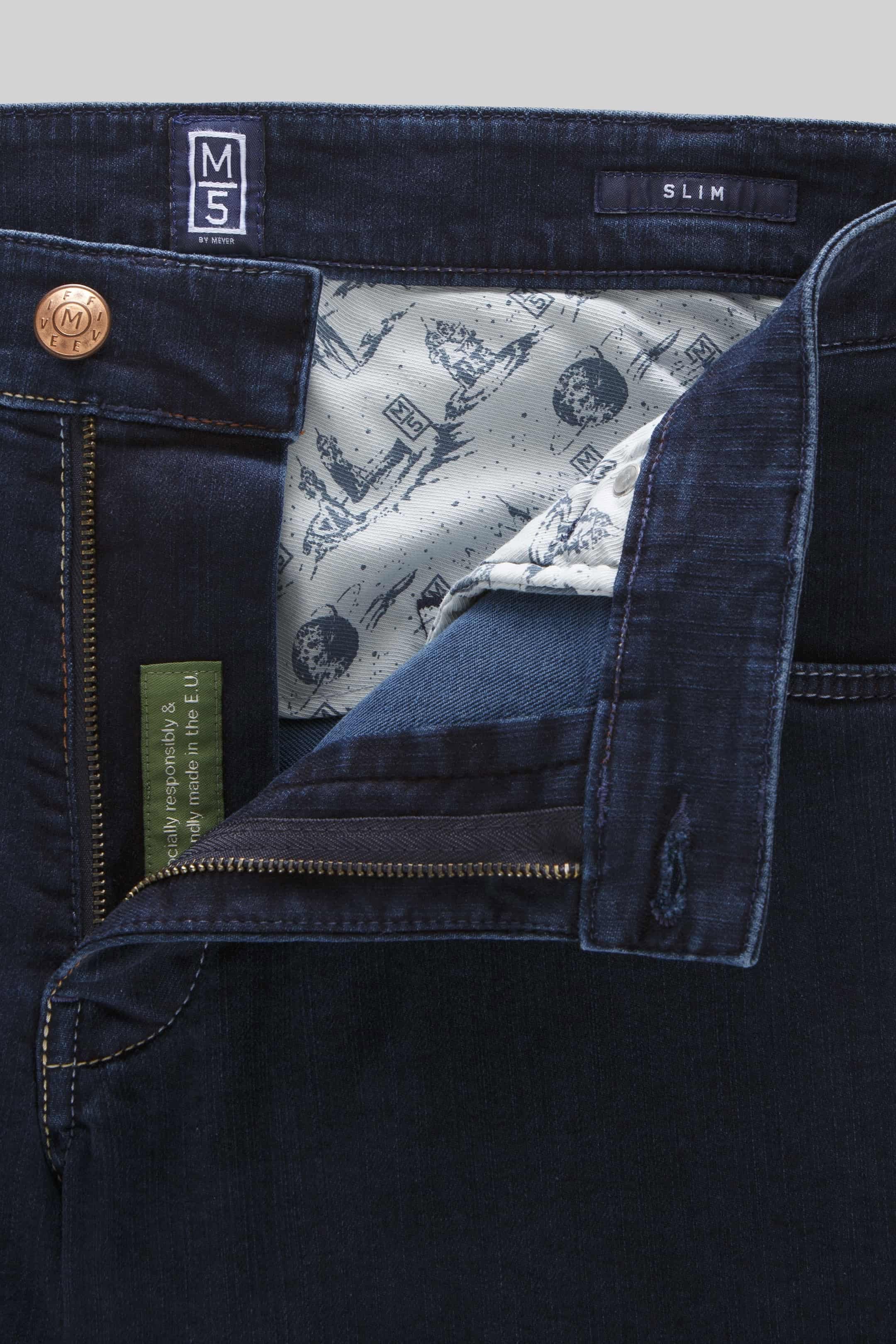 M5 Slim Stretch Rainbow Stitch Denim Jeans - Dark Blue - Image 4