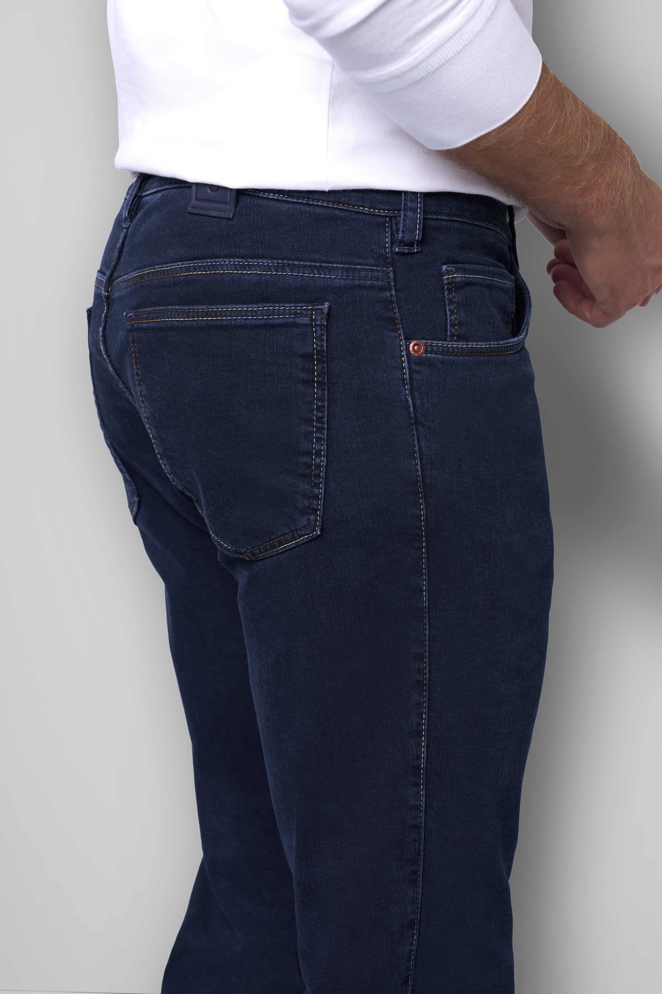 M5 Slim Stretch Rainbow Stitch Denim Jeans - Dark Blue - Image 5
