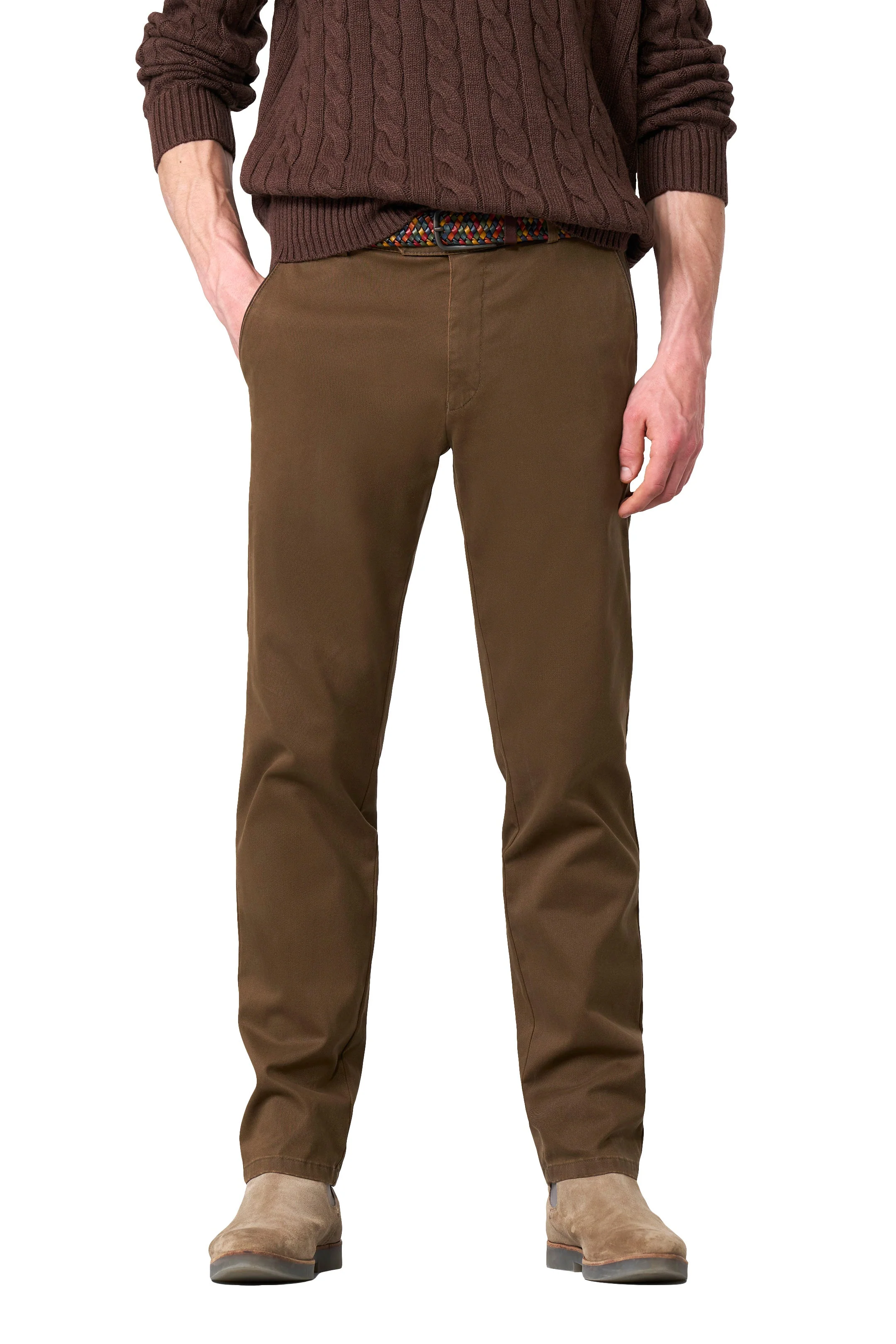 New York Fine Texture Cotton Stretch Chinos - Caramel
