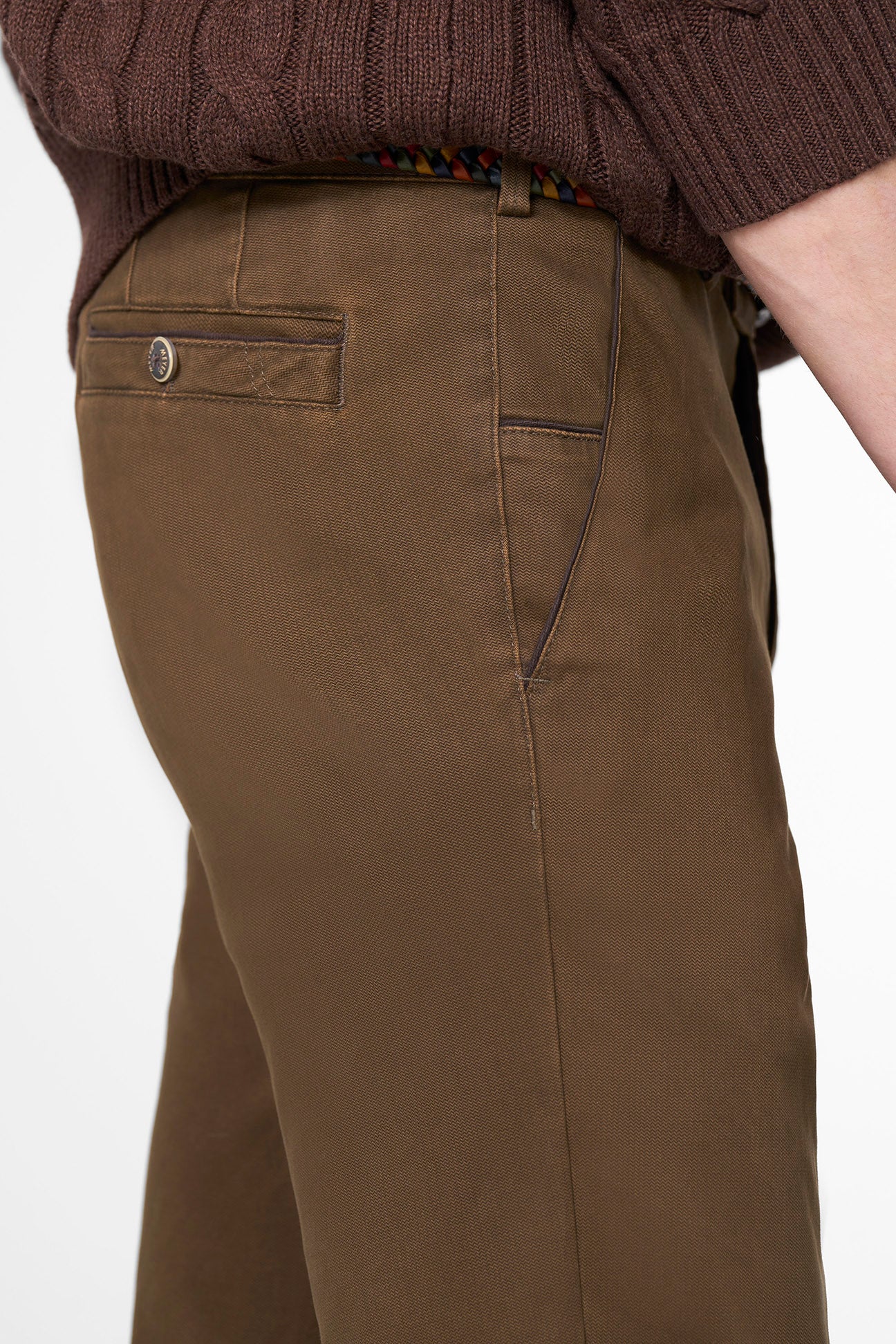 New York Fine Texture Cotton Stretch Chinos - Caramel - Image 3