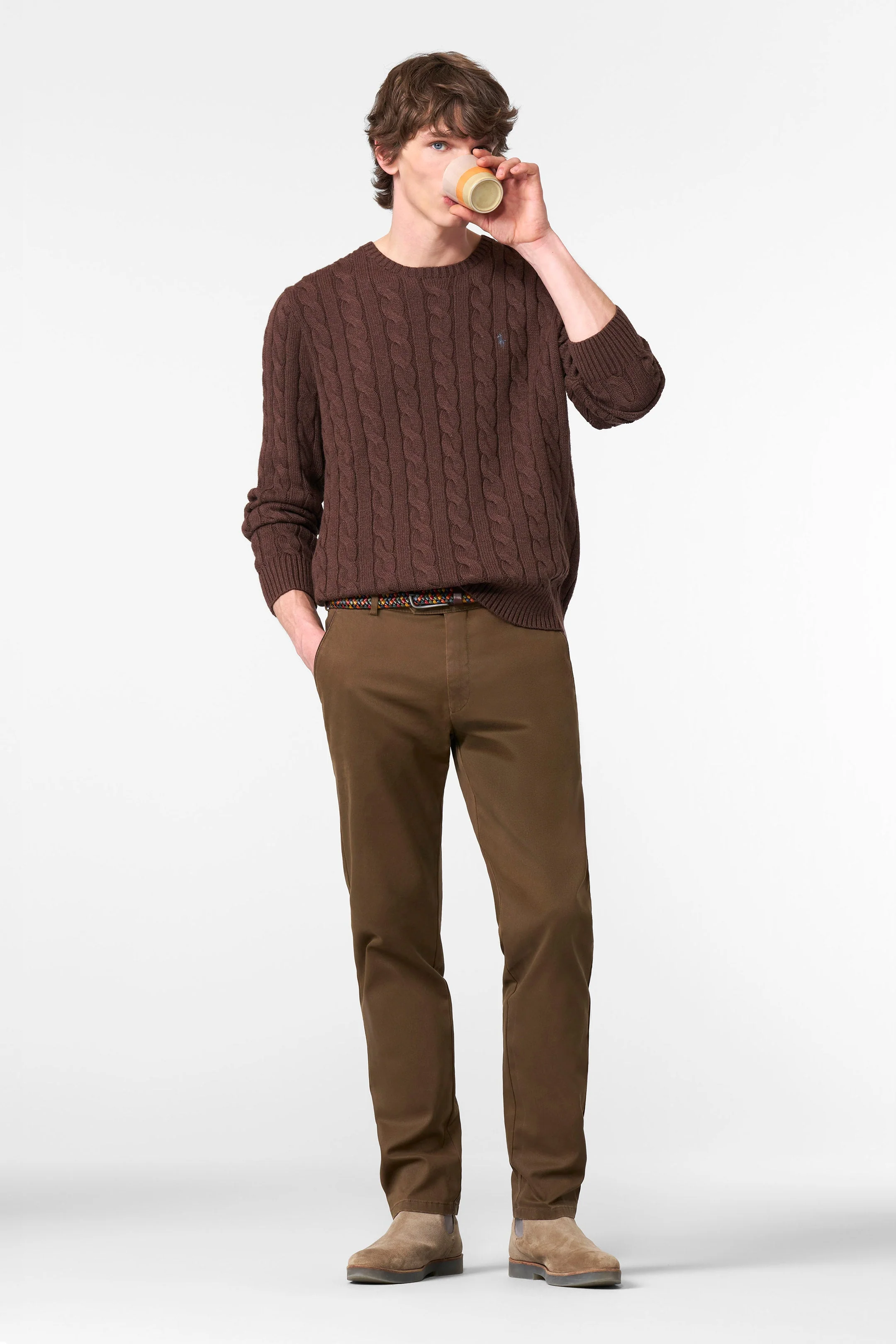 New York Fine Texture Cotton Stretch Chinos - Caramel - Image 4