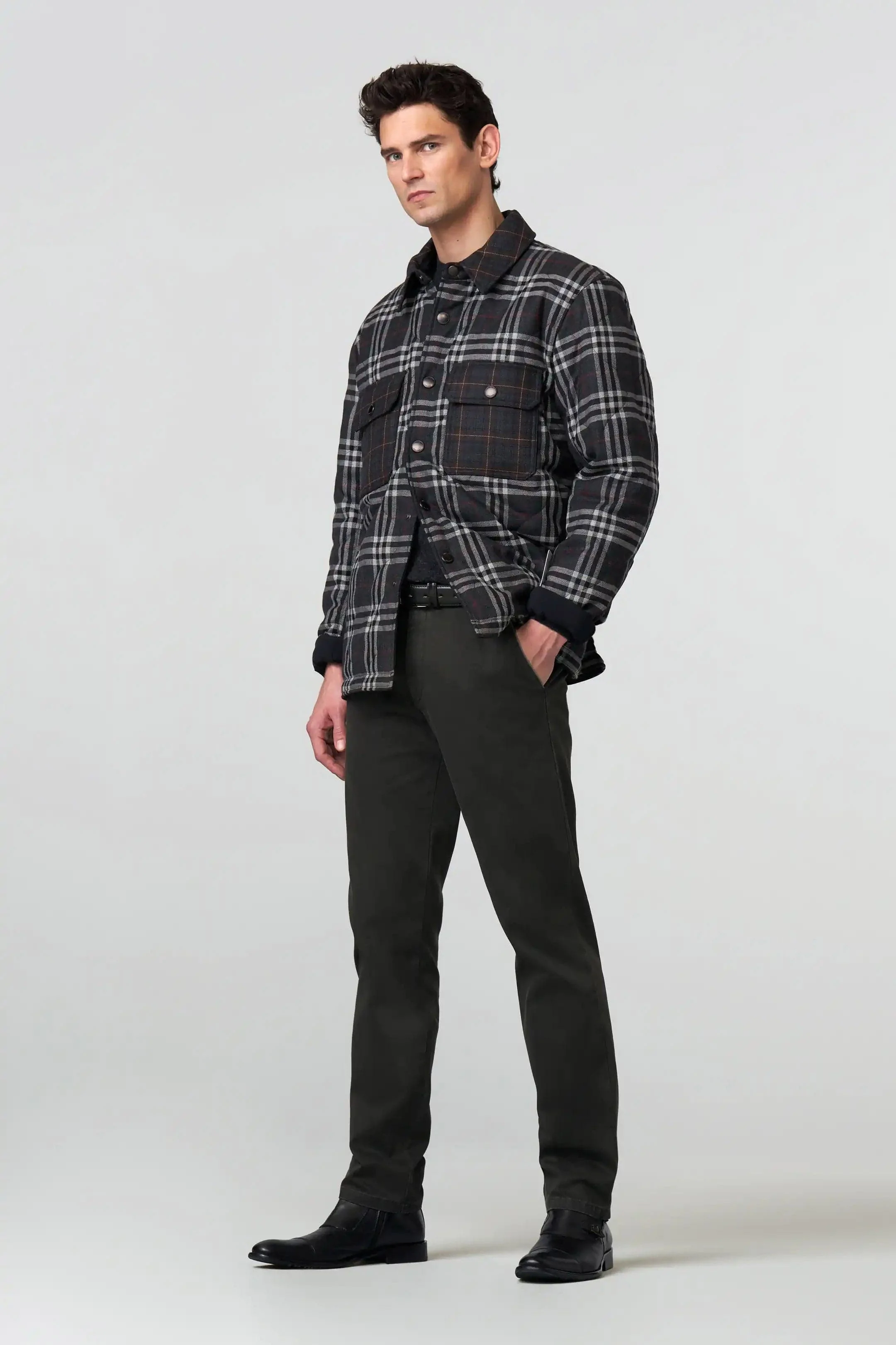 New York Fine Texture Cotton Stretch Chinos - Dark Grey - Image 3