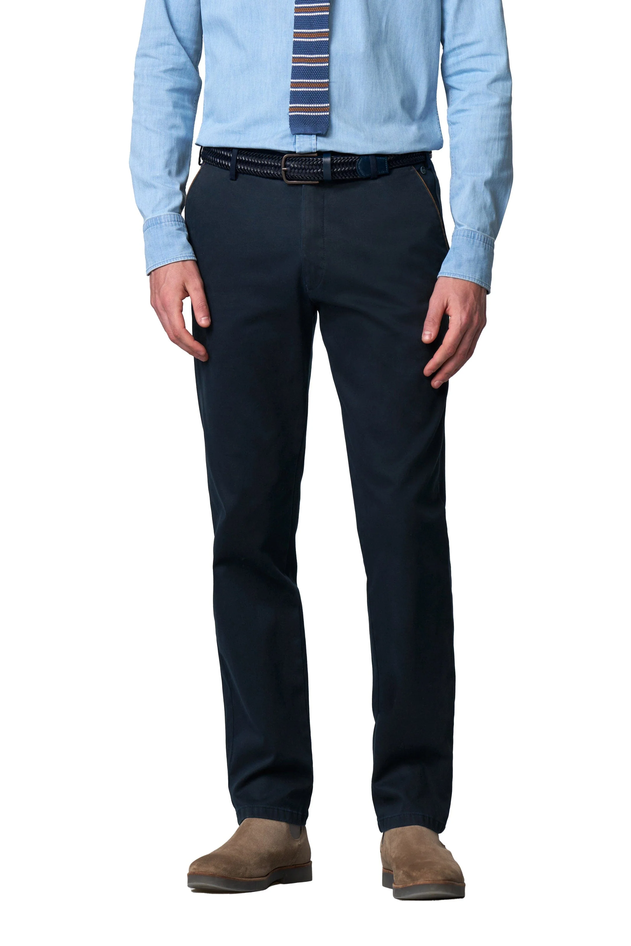 New York Fine Texture Cotton Stretch Chinos - Navy