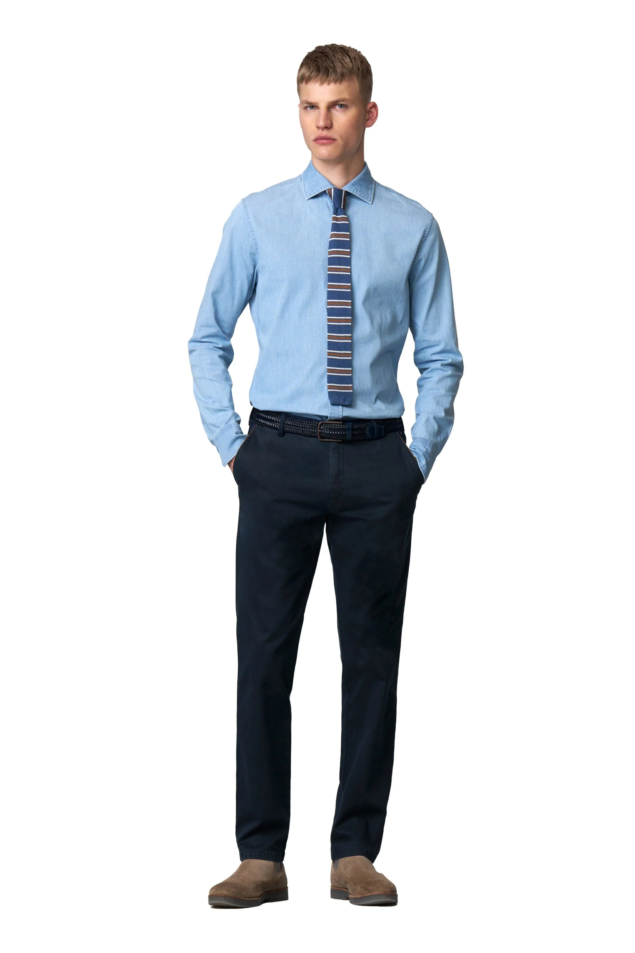 New York Fine Texture Cotton Stretch Chinos - Navy - Image 3