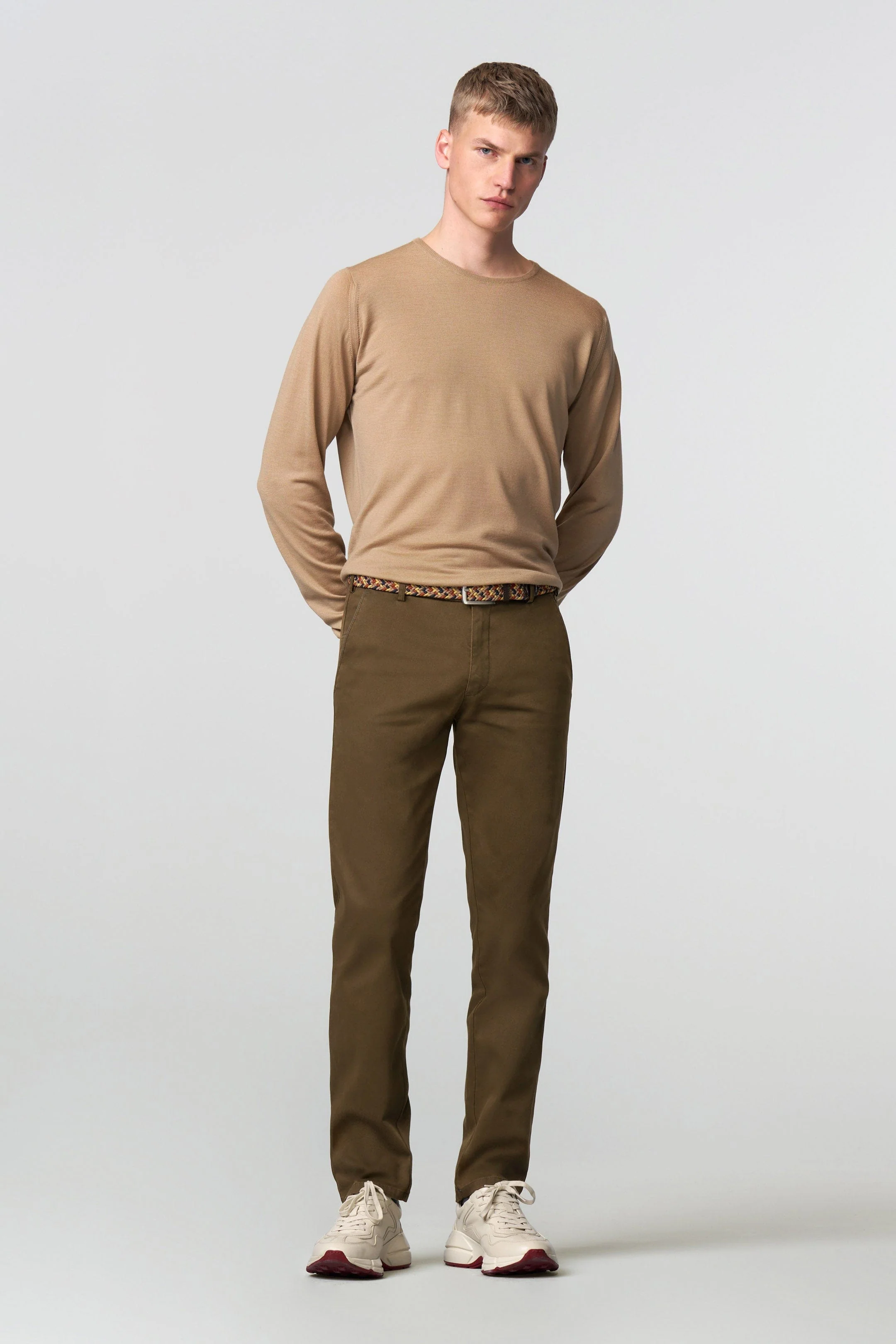 New York Fine Texture Cotton Stretch Chinos - Rich Beige - Image 3
