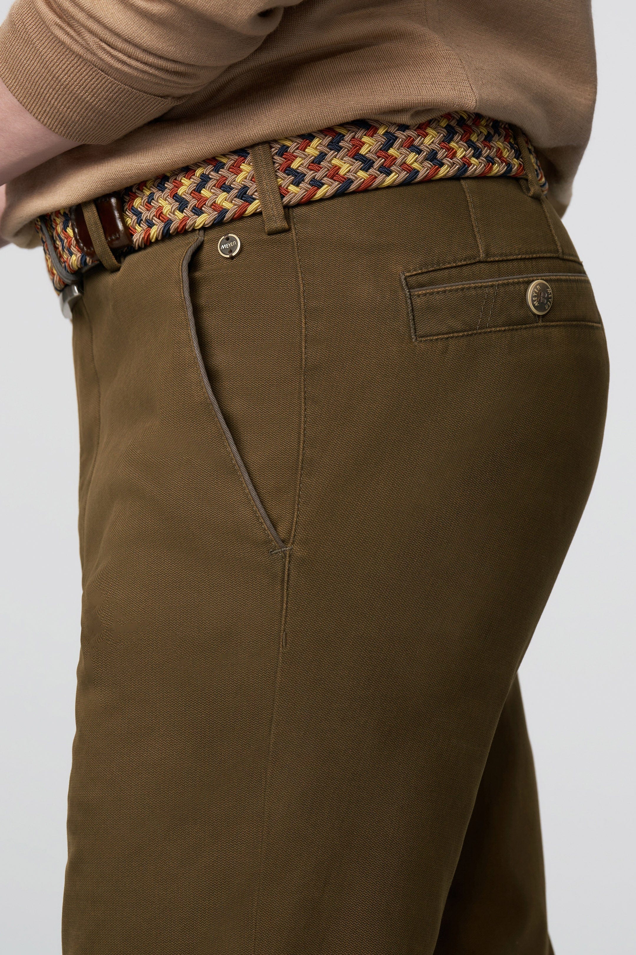 New York Fine Texture Cotton Stretch Chinos - Rich Beige - Image 4