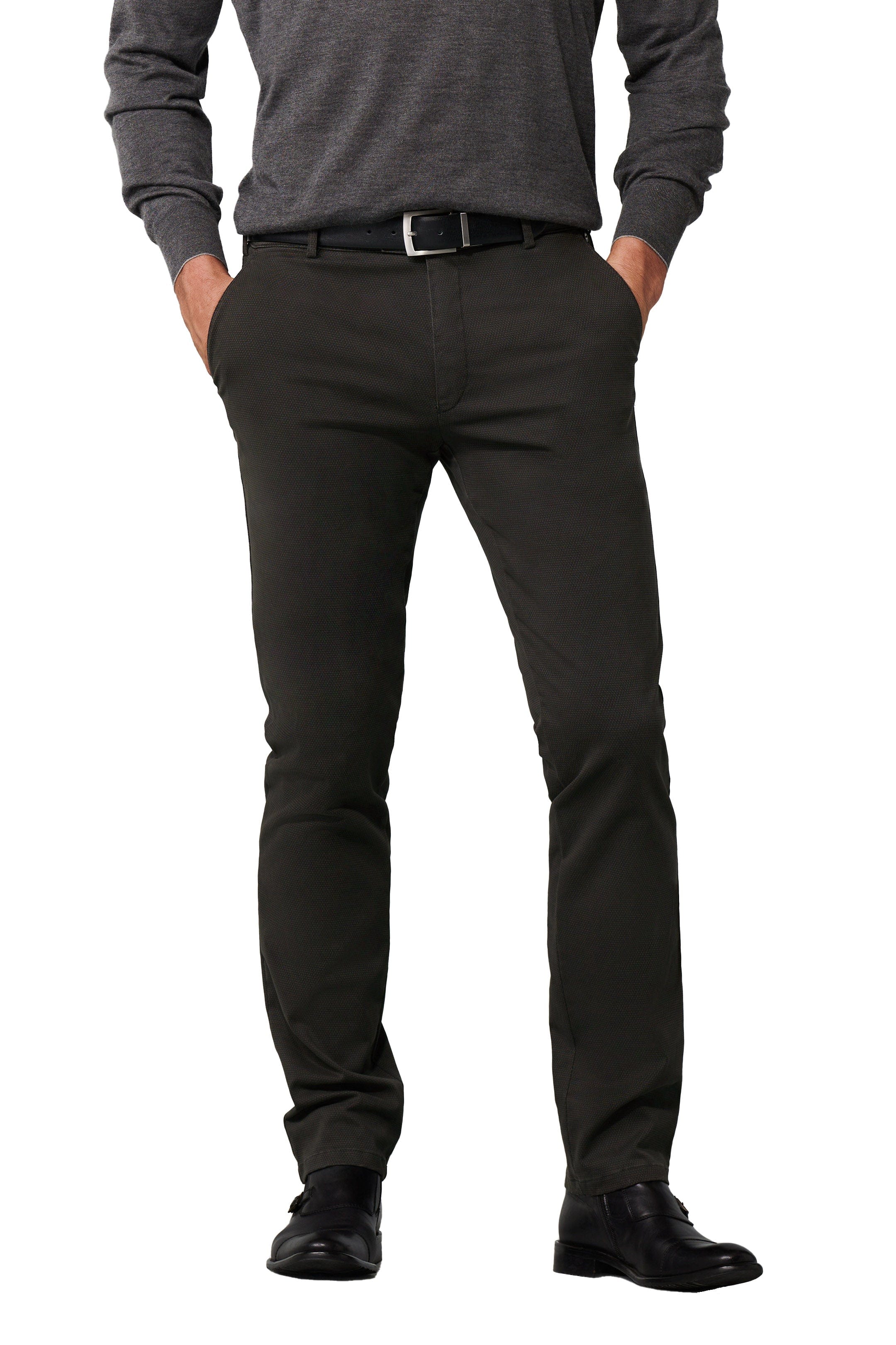 New York Two Colour Cotton Stretch Chinos - Charcoal
