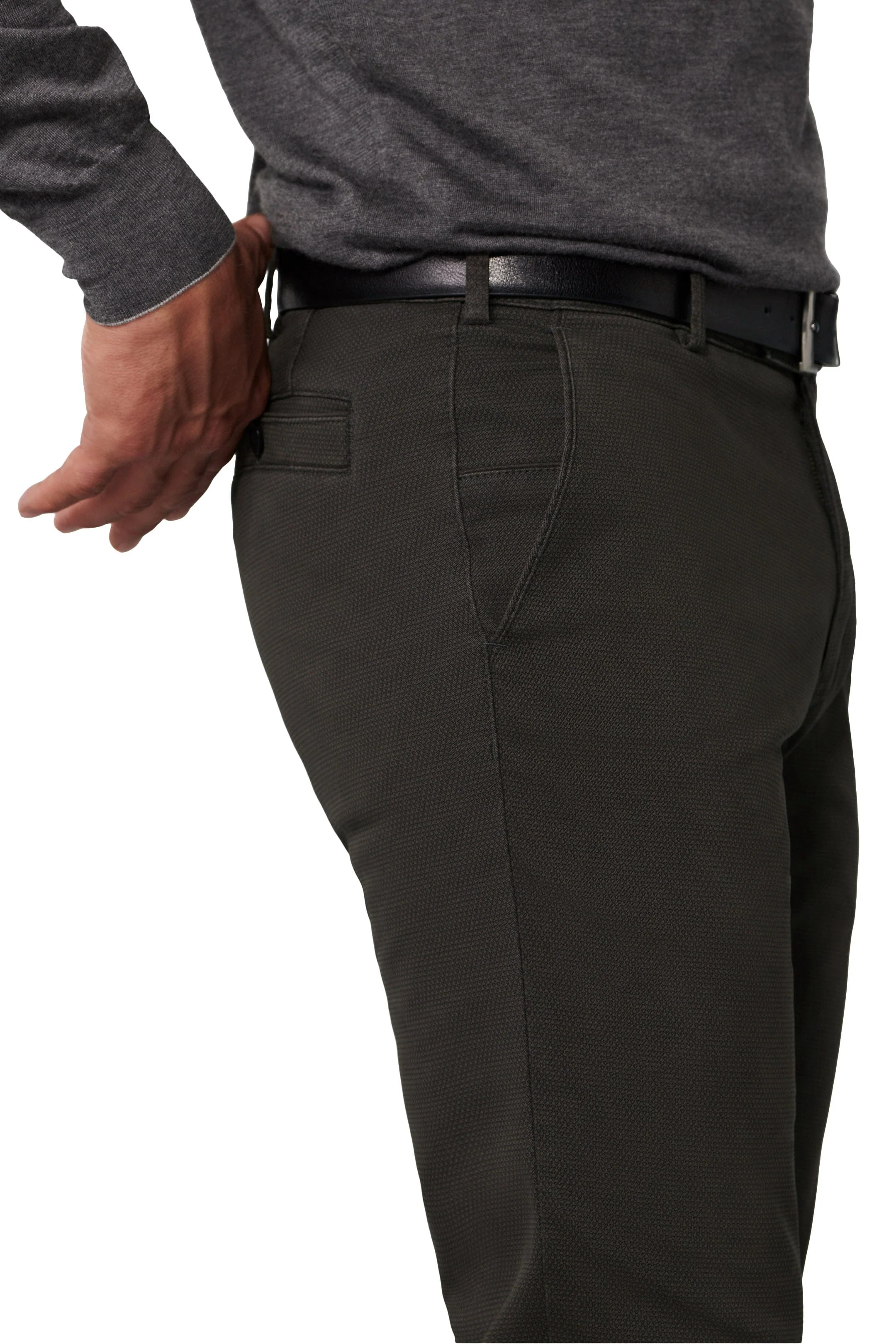 New York Two Colour Cotton Stretch Chinos - Charcoal - Image 3