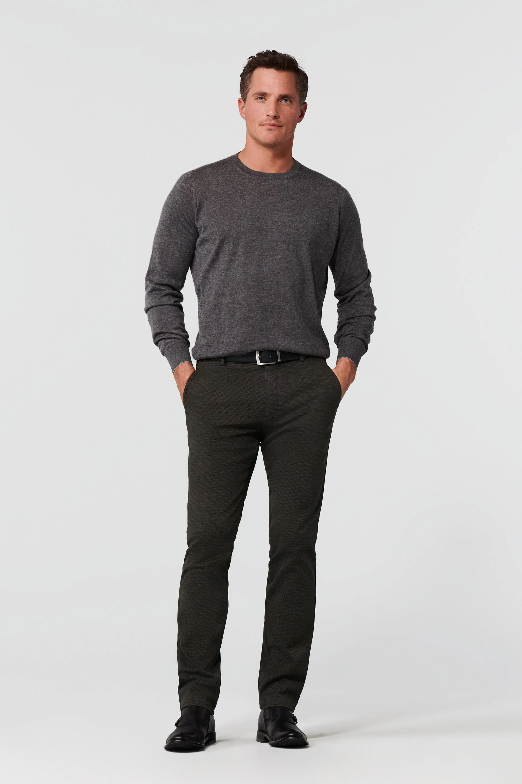 New York Two Colour Cotton Stretch Chinos - Charcoal - Image 6