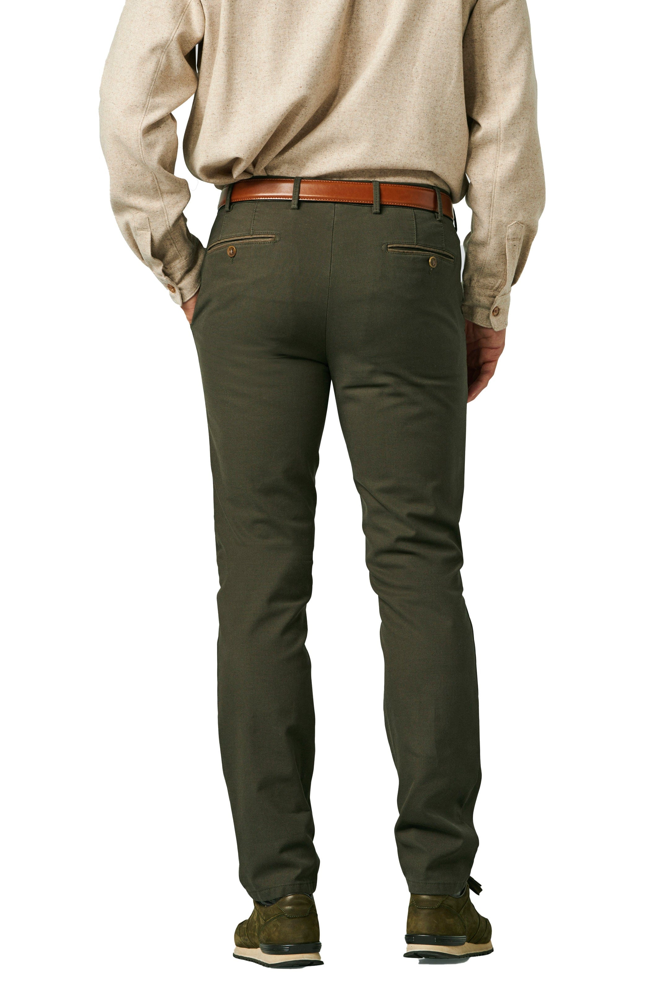 New York Two Tone Cotton Stretch Chinos - Dark Green - Image 2