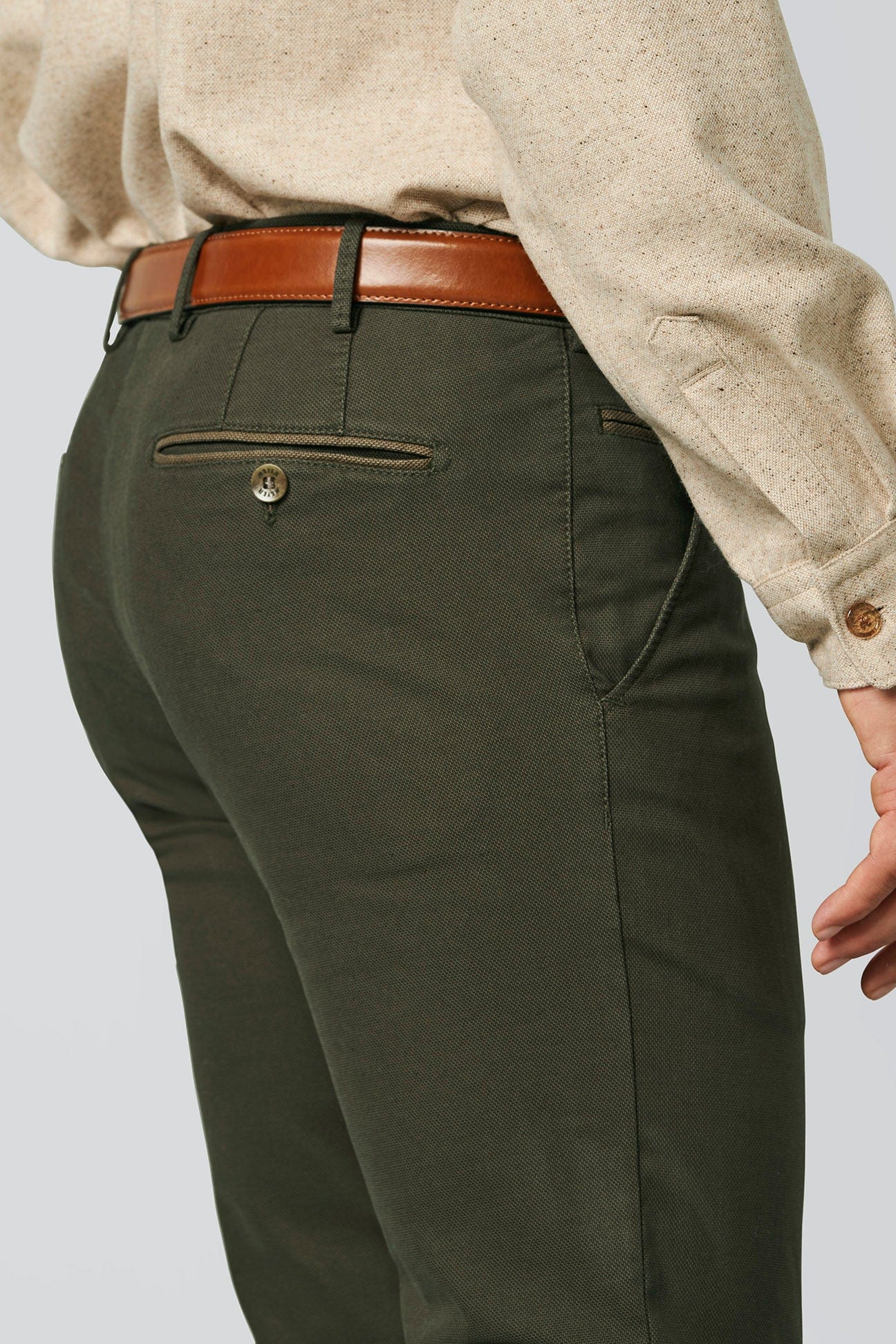 New York Two Tone Cotton Stretch Chinos - Dark Green - Image 3