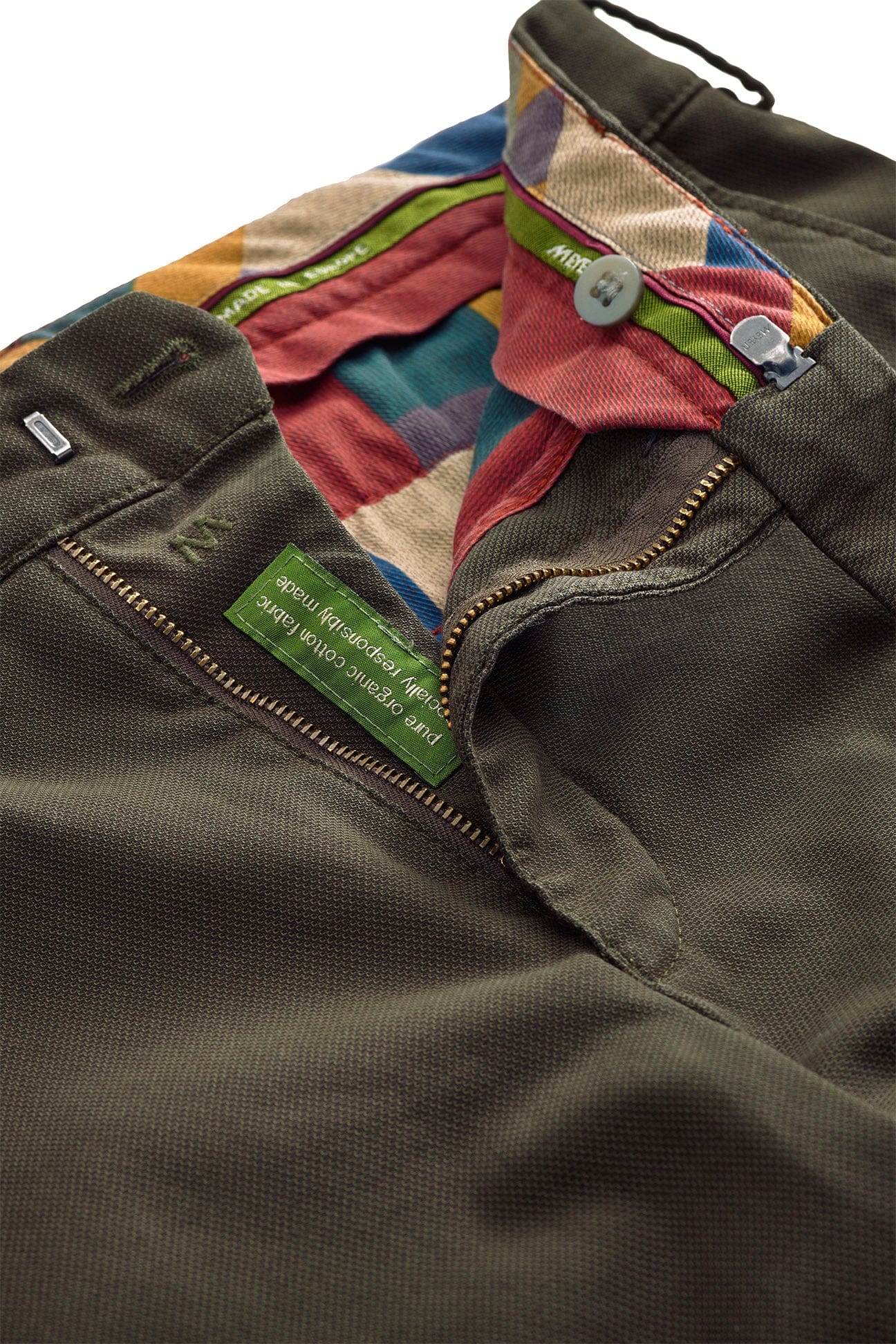 New York Two Tone Cotton Stretch Chinos - Dark Green - Image 4