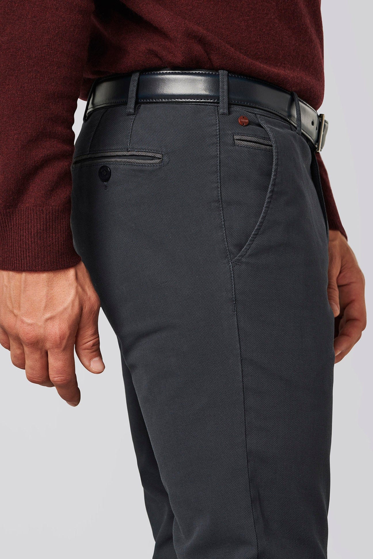 New York Two Tone Cotton Stretch Chinos - Navy - Image 3