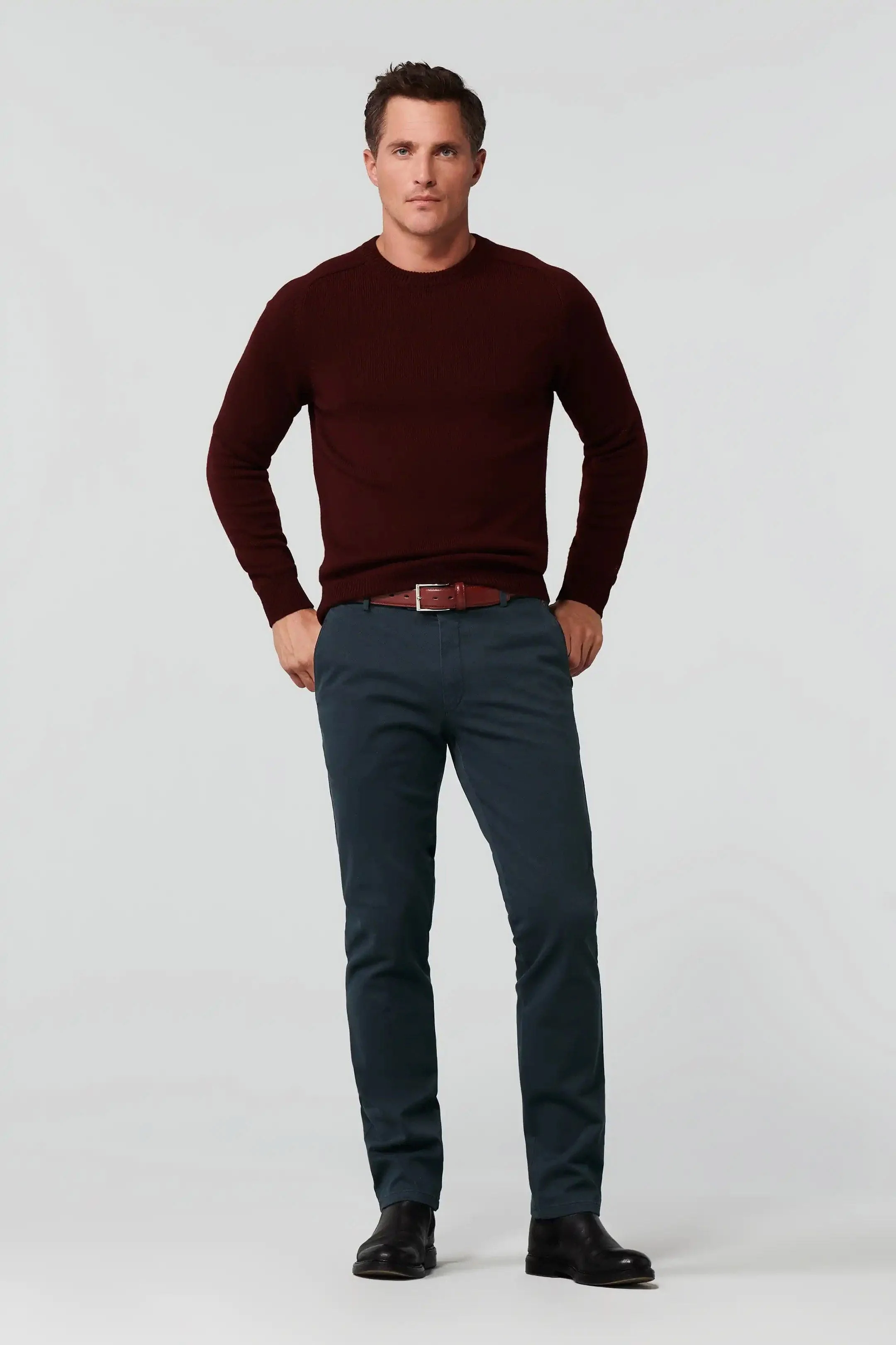 New York Two Colour Cotton Stretch Chinos - Navy - Image 6