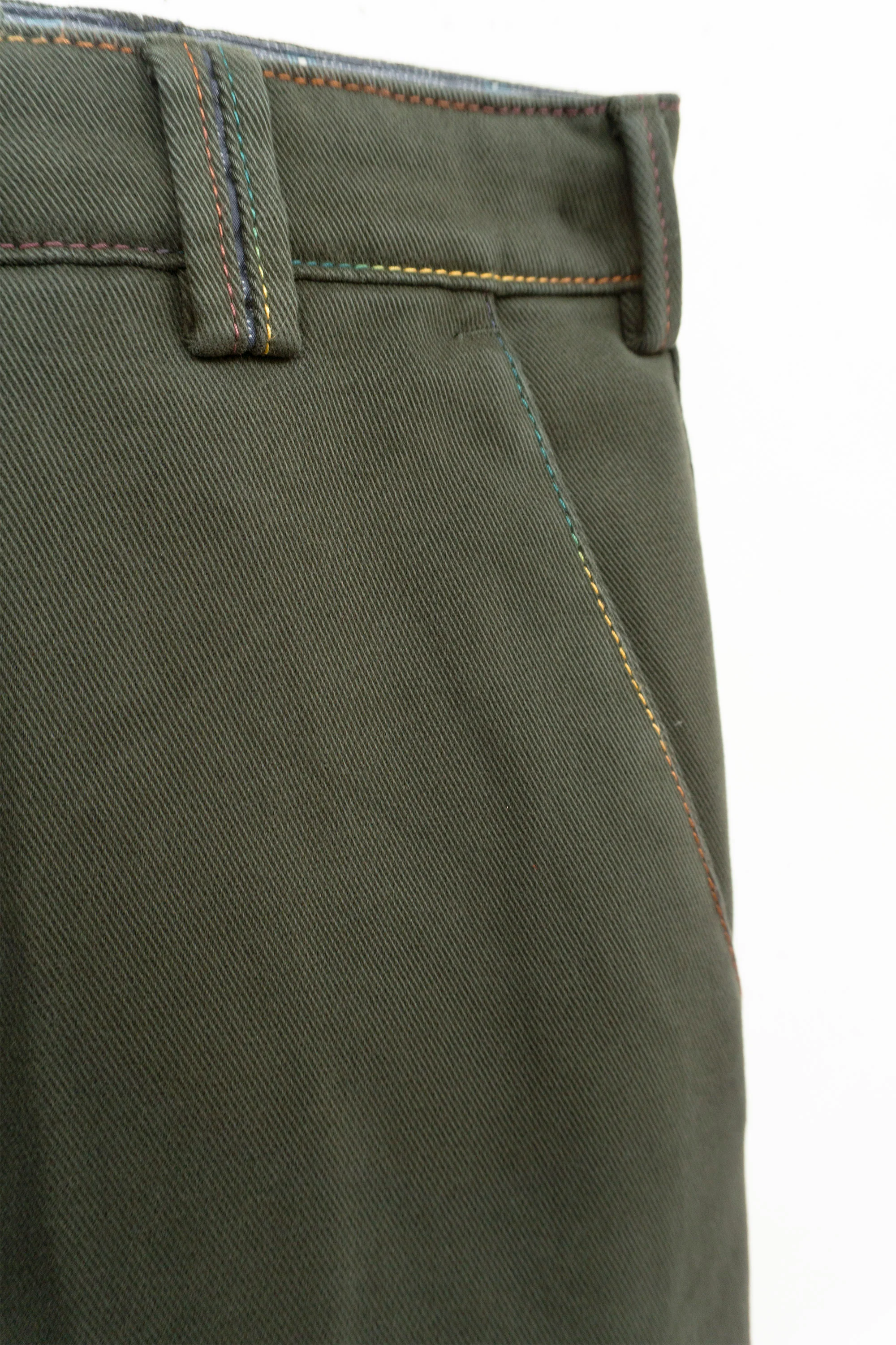 New York Winter Twill Rainbow Stitch Trousers - Dark Green - Image 4