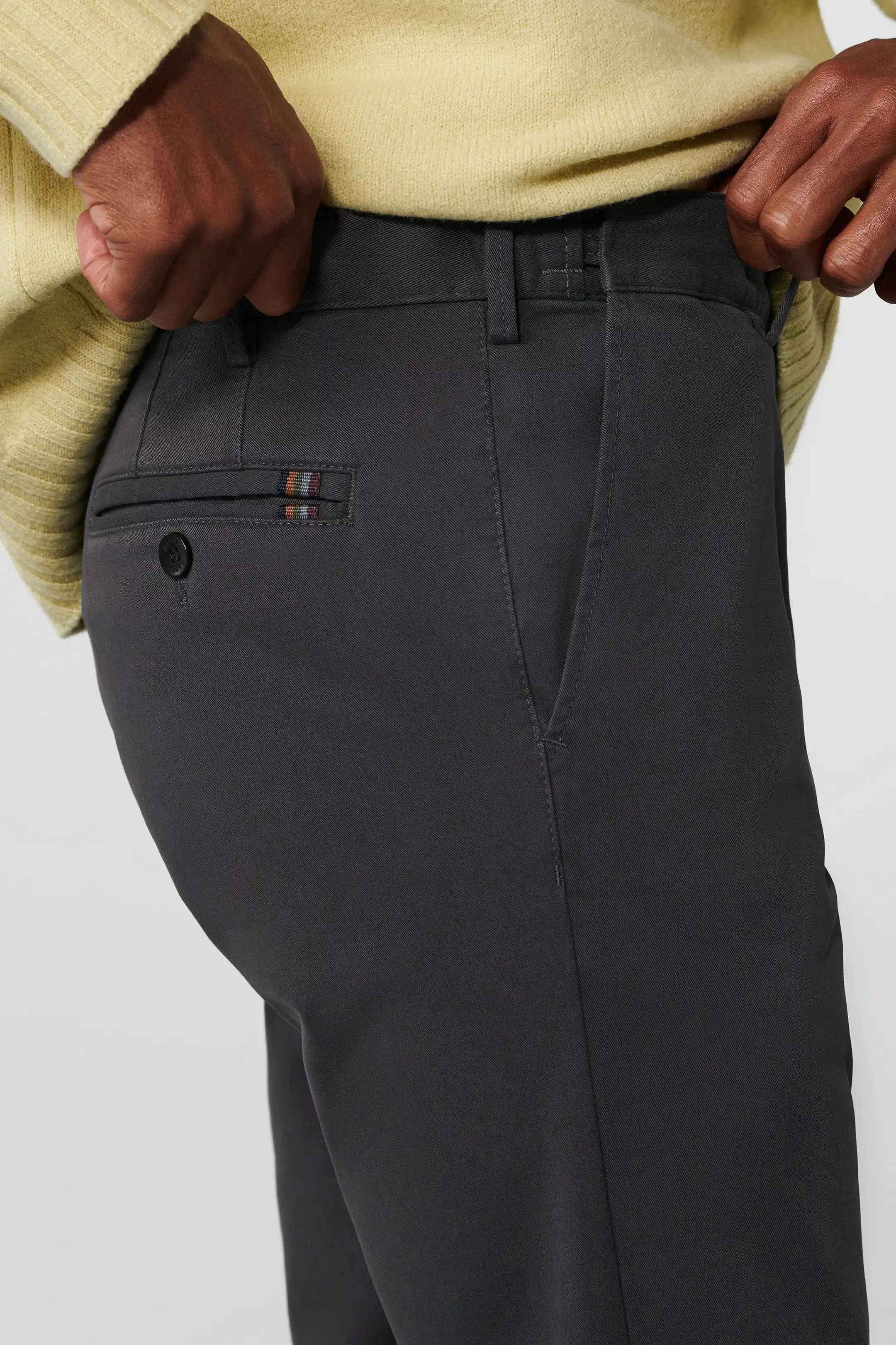 Oslo Cotton Stretch Waist Chinos - Charcoal - Image 3