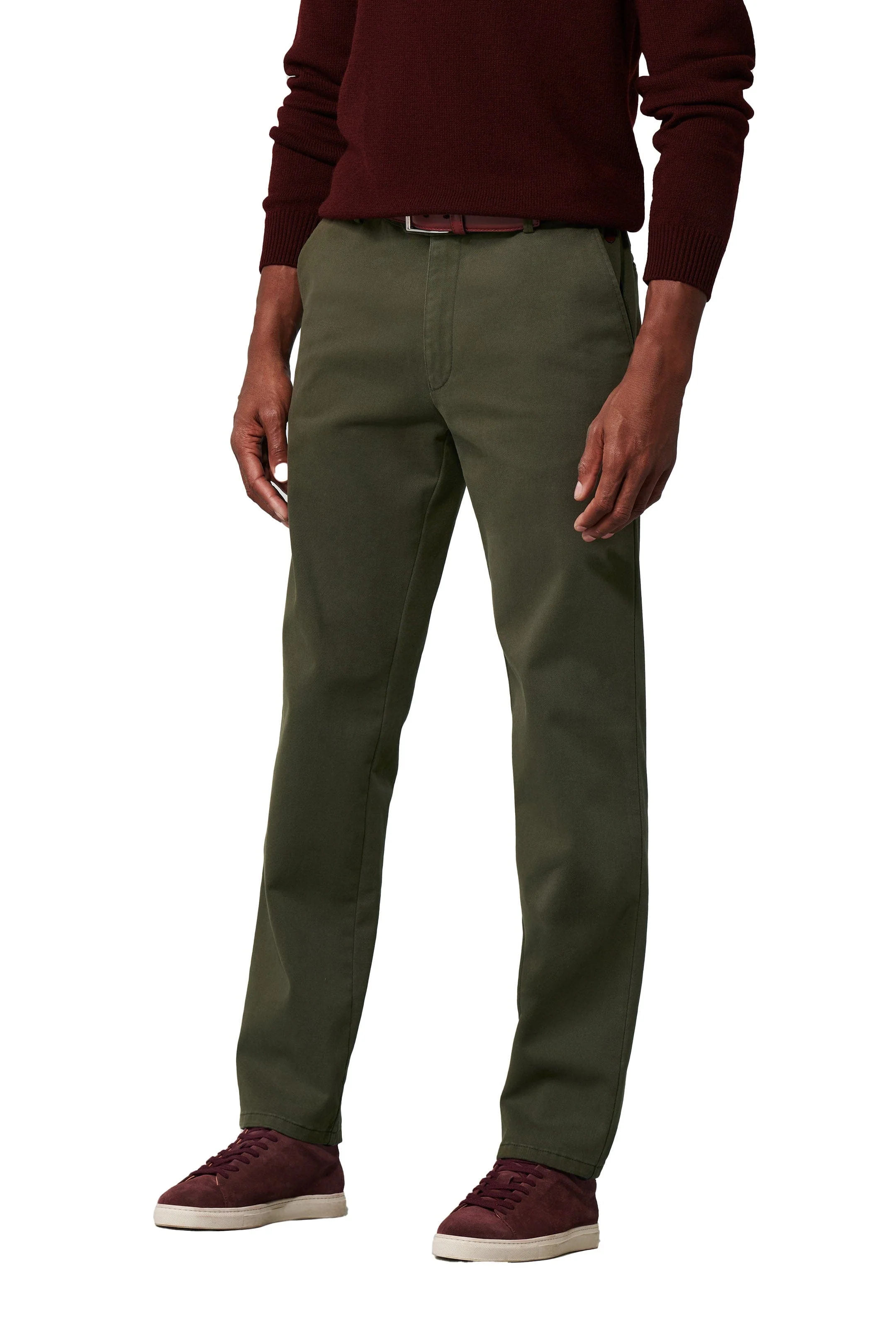 Oslo Cotton Stretch Waist Chinos - Laurel Green