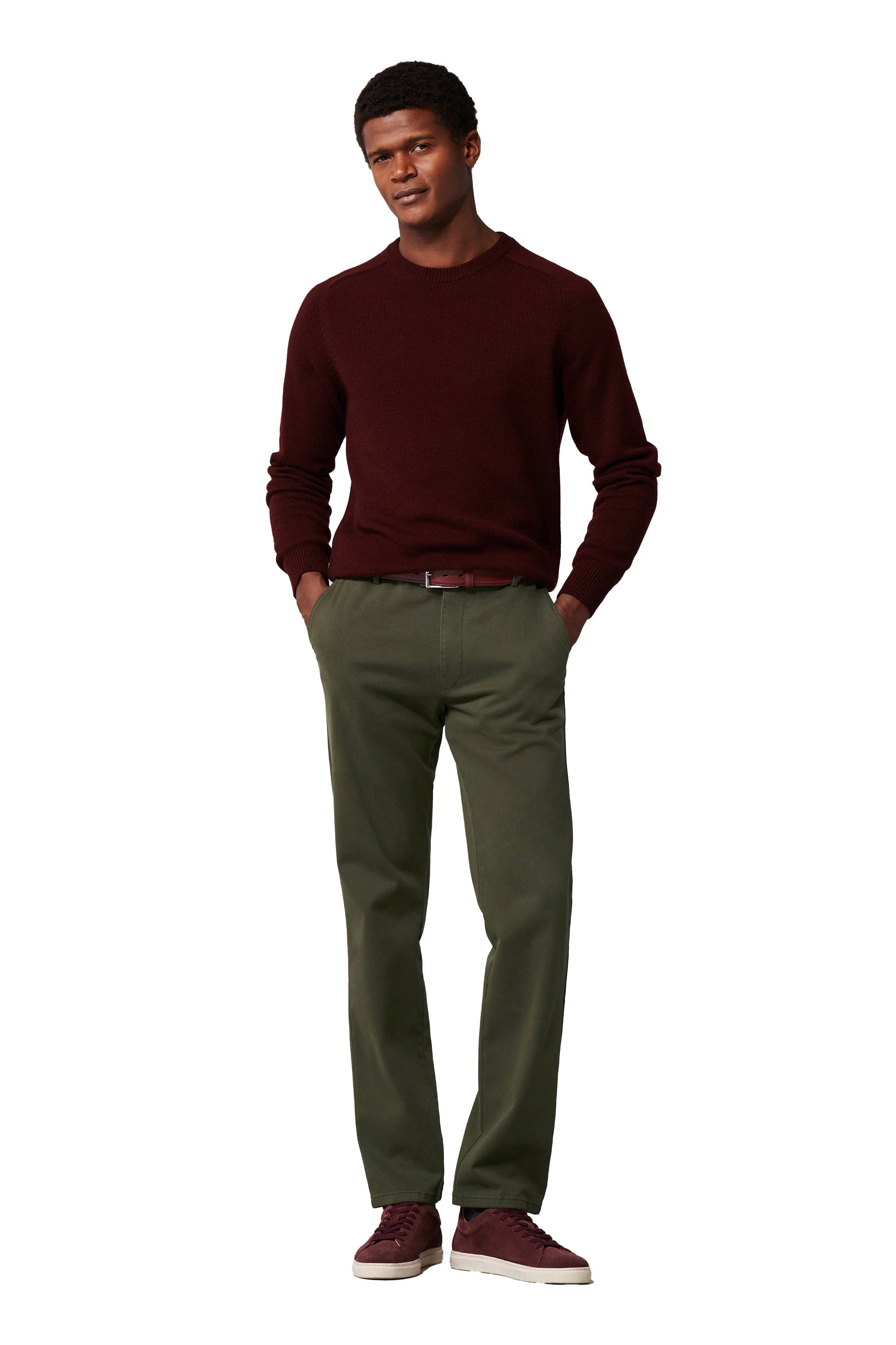 Oslo Cotton Stretch Waist Chinos - Laurel Green - Image 3