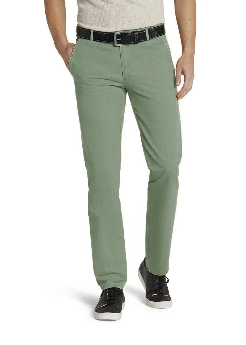 Oslo Cotton Stretch Waist Twill Chinos - Moss Green