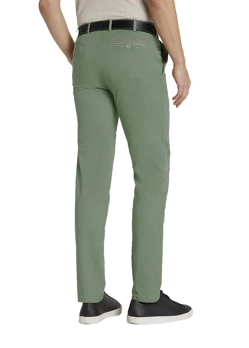 Oslo Cotton Stretch Waist Twill Chinos - Moss Green - Image 2
