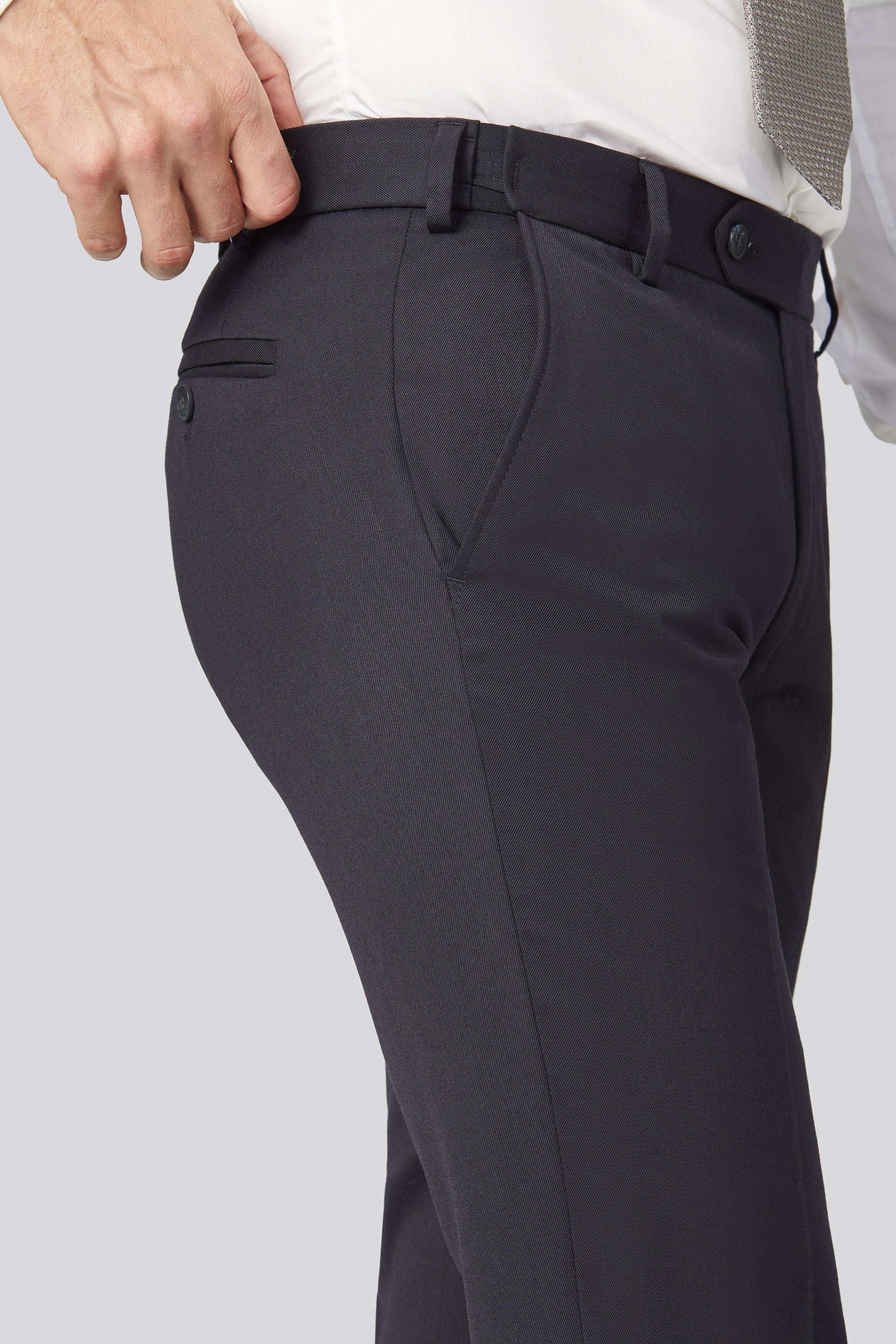 Oslo Poly/Wool Stretch Waist Trousers - Navy - Image 3