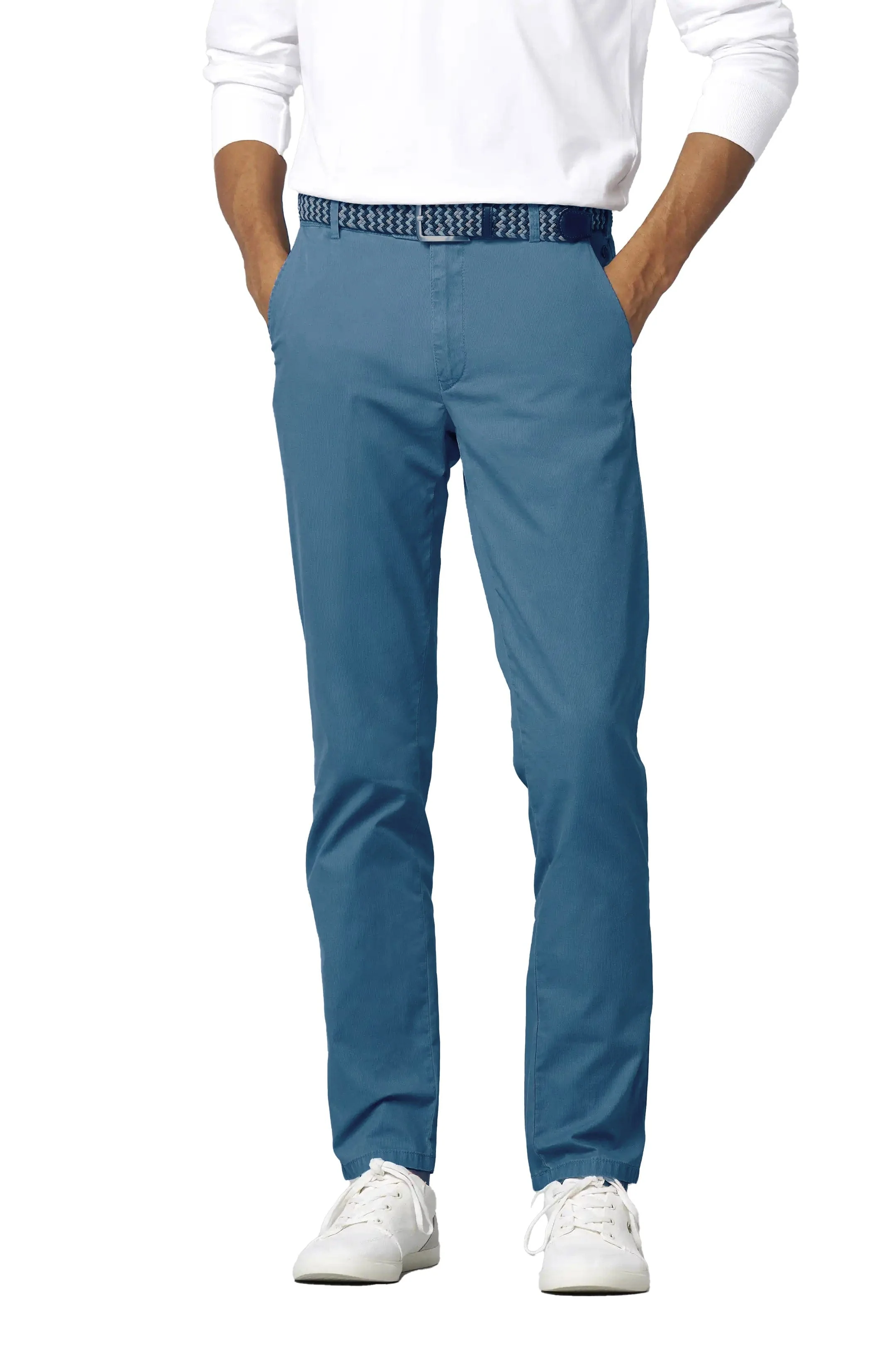 Oslo Stretch Waist Summer Twill Chinos - Mid Blue