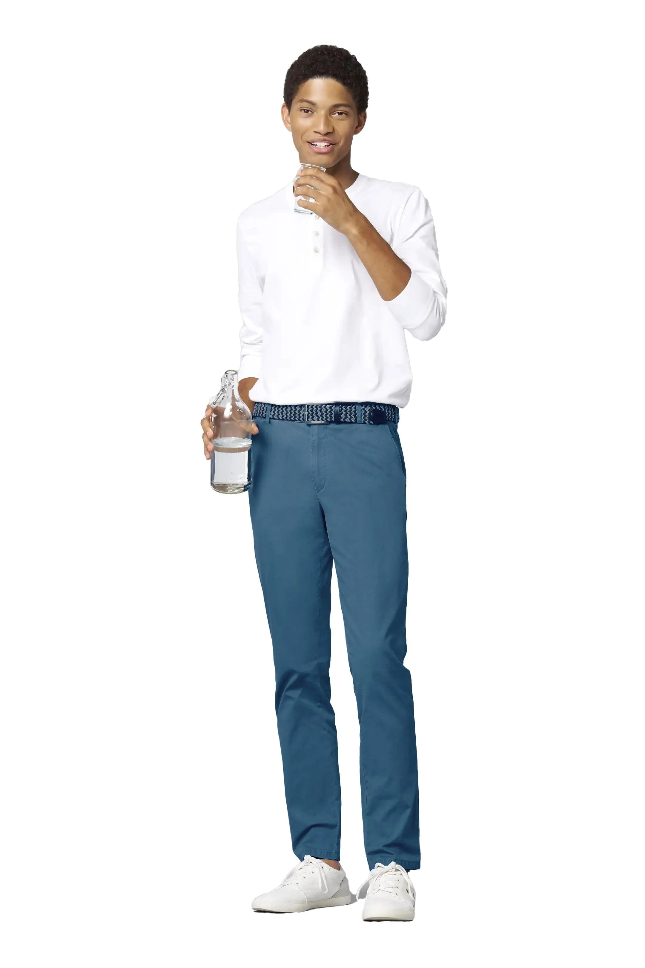 Oslo Stretch Waist Summer Twill Chinos - Mid Blue - Image 2