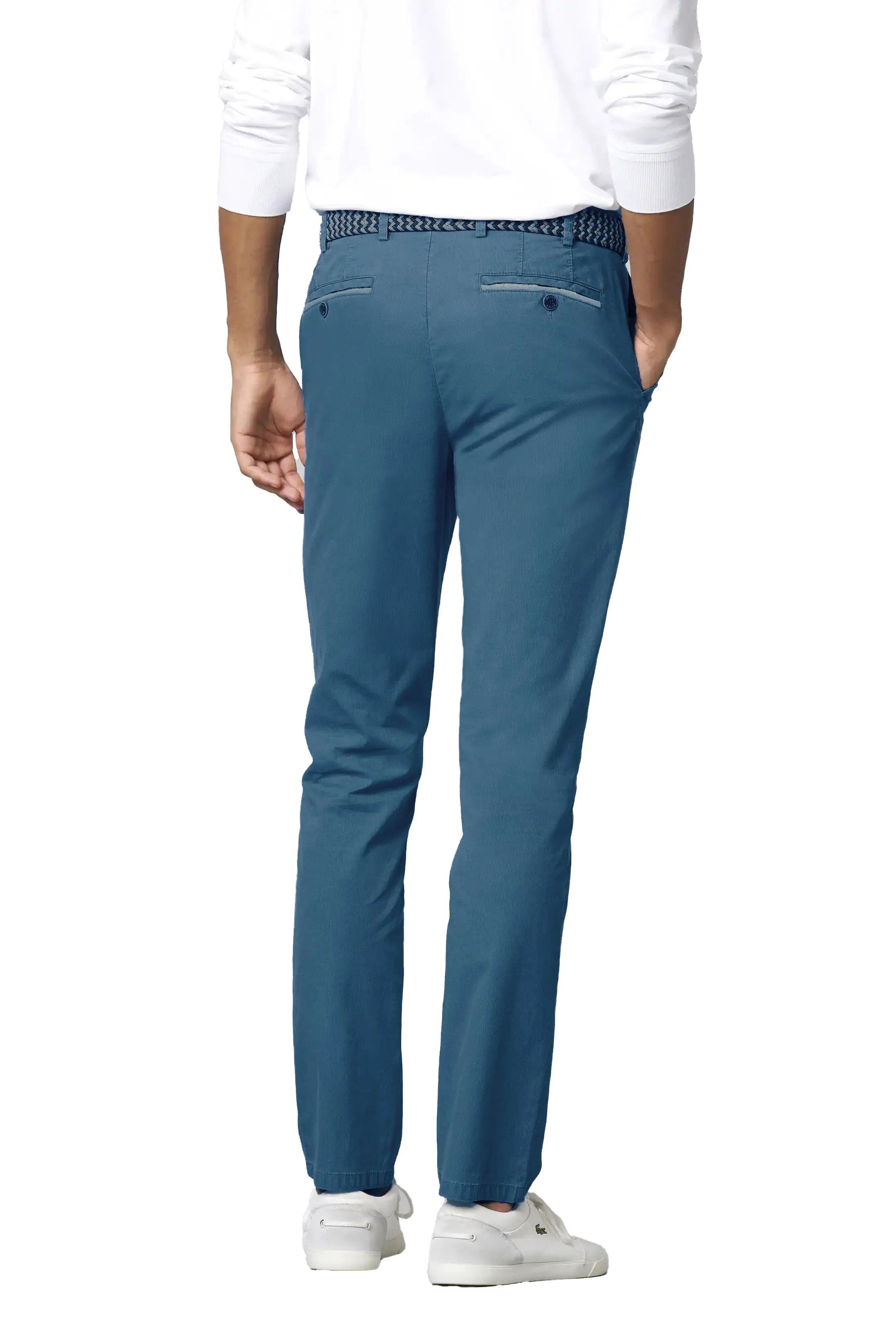 Oslo Stretch Waist Summer Twill Chinos - Mid Blue - Image 3