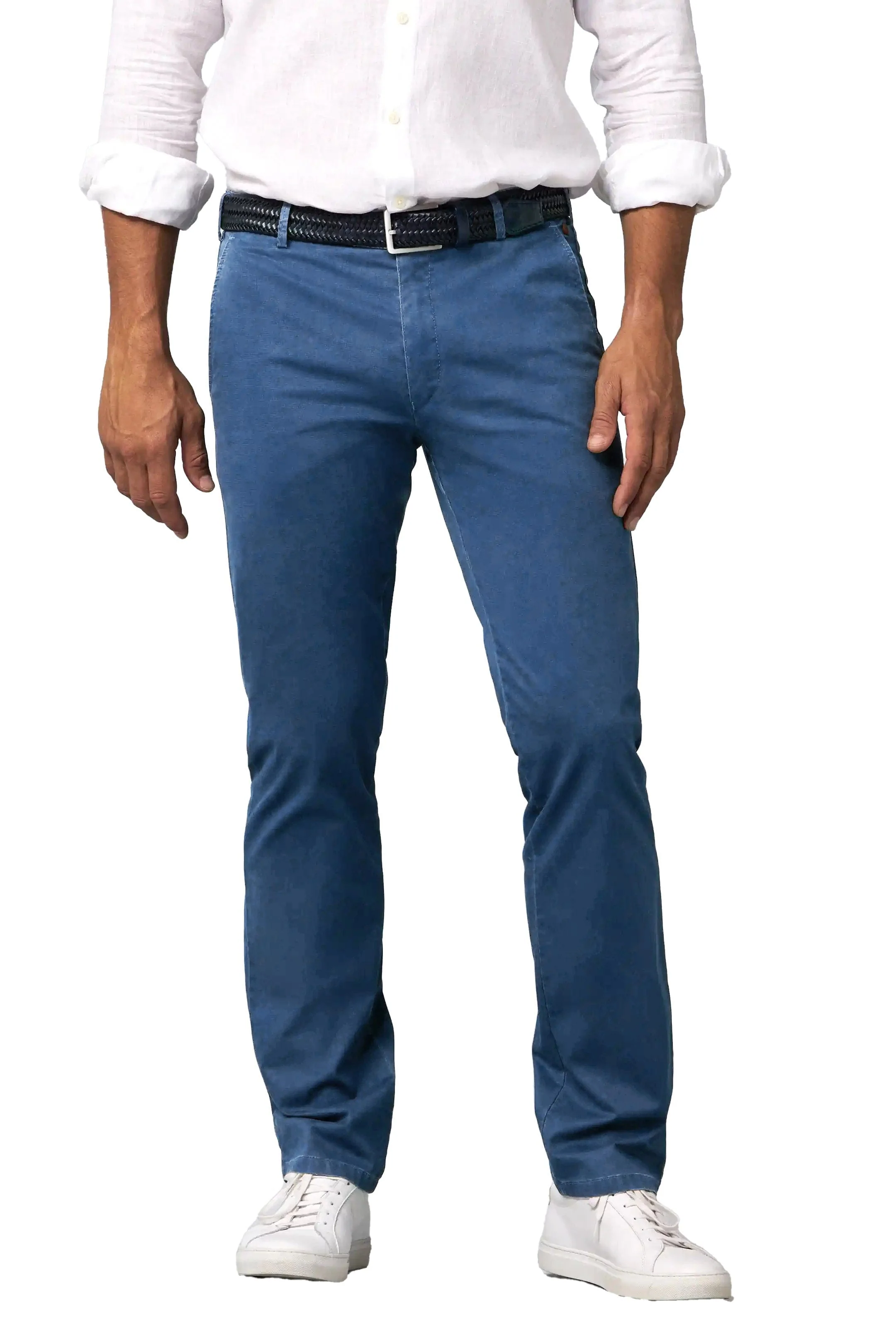 Oslo Lightweight Stretch Waist Twill Chinos - Mid-Blue
