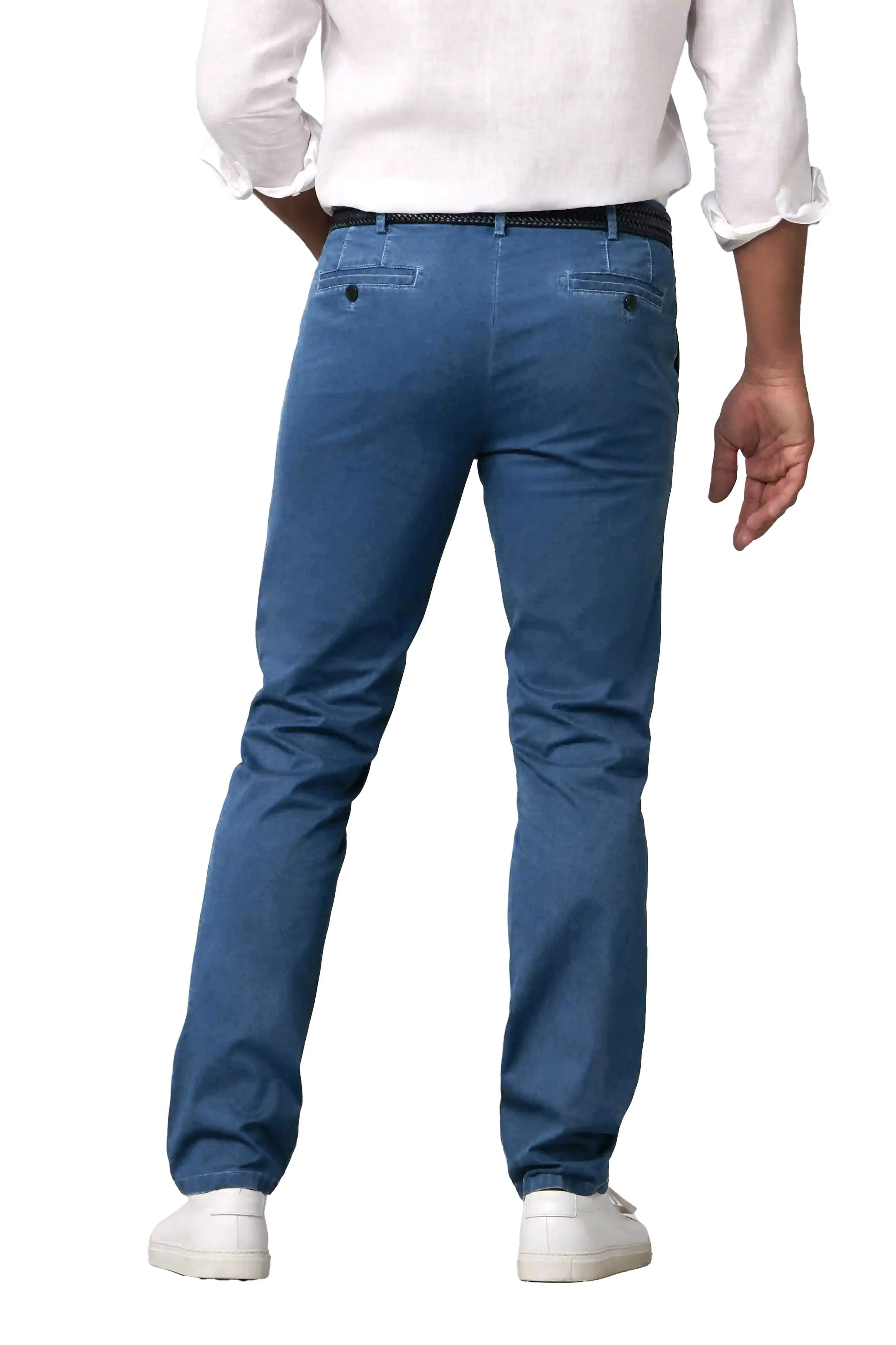 Oslo Lightweight Stretch Waist Twill Chinos - Mid-Blue - Image 2