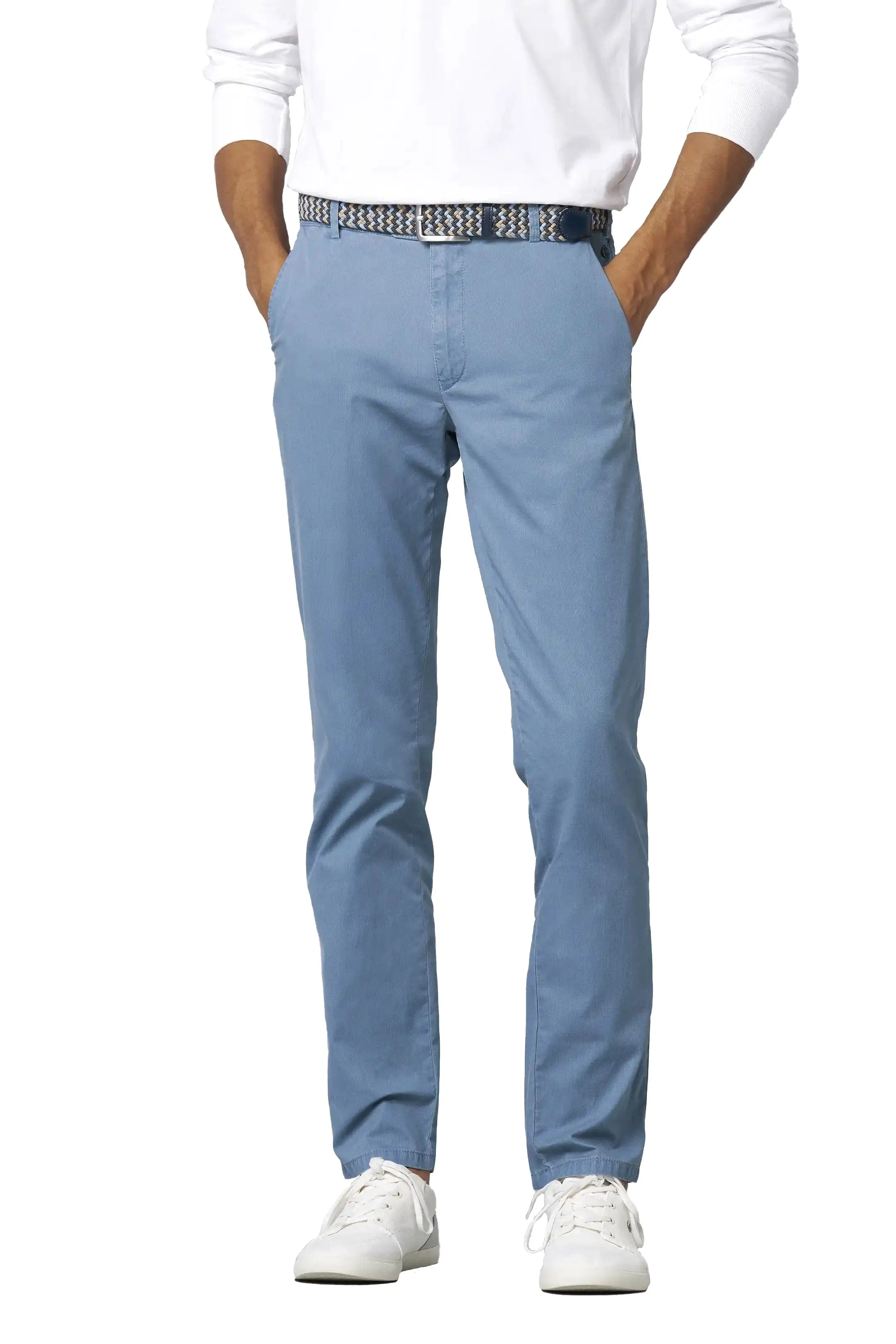 Oslo Stretch Waist Micro Cotton Summer Chinos - Mid-Blue