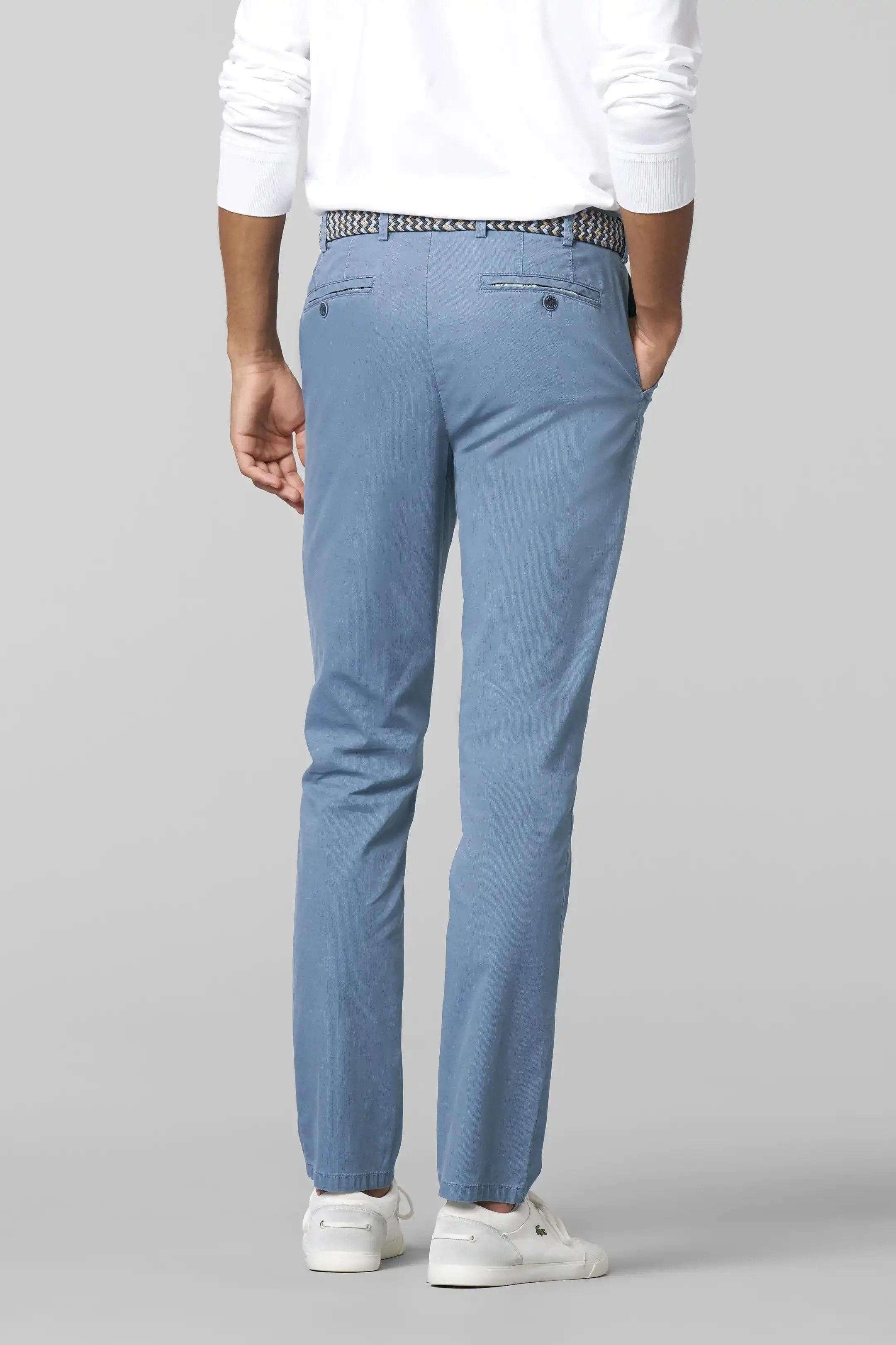 Oslo Stretch Waist Micro Cotton Summer Chinos - Mid-Blue - Image 2