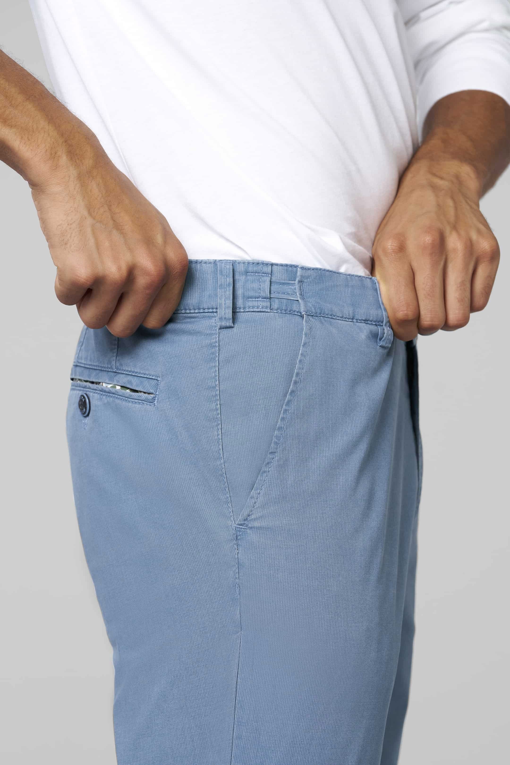 Oslo Stretch Waist Micro Cotton Summer Chinos - Mid-Blue - Image 4
