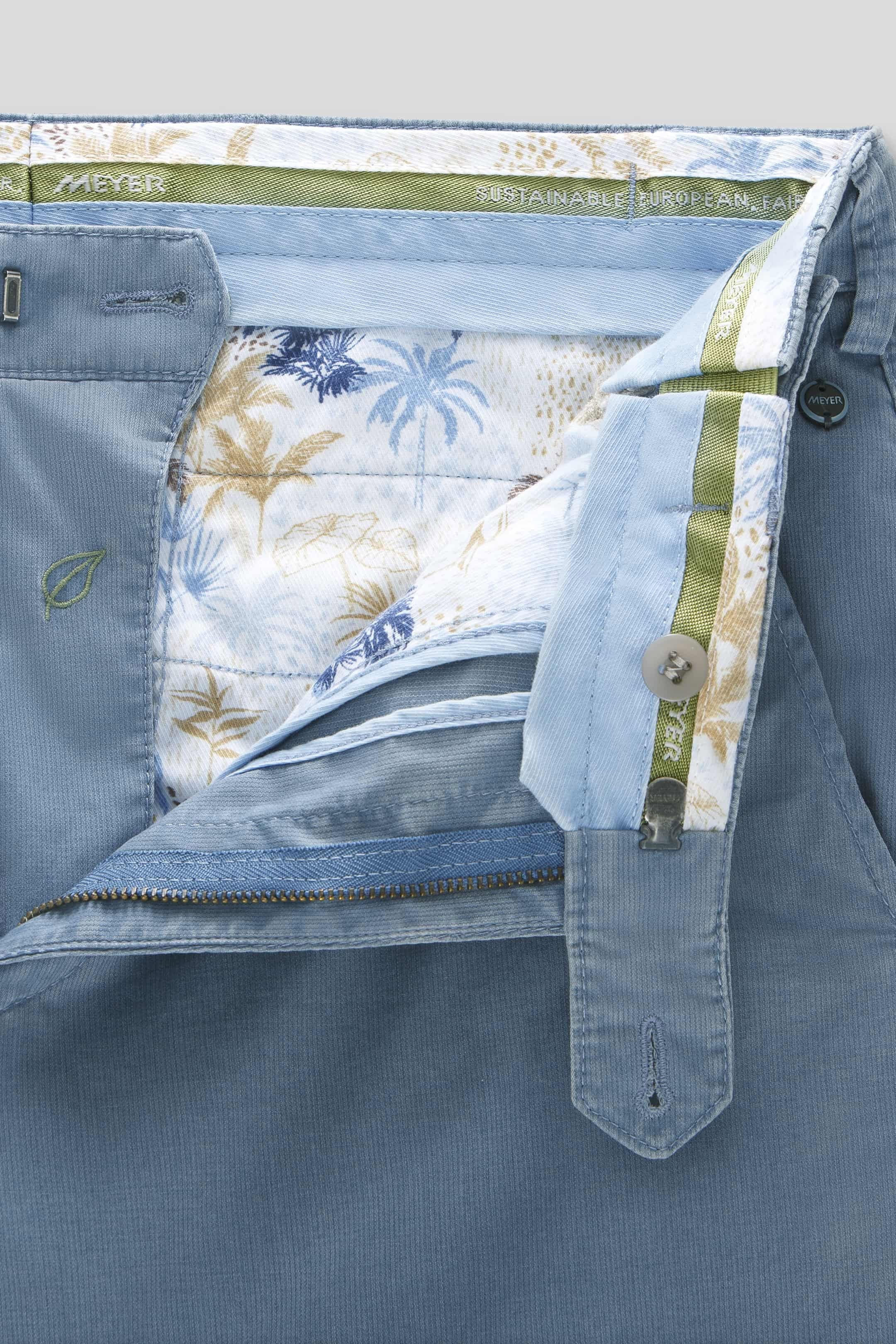 Oslo Stretch Waist Micro Cotton Summer Chinos - Mid-Blue - Image 5