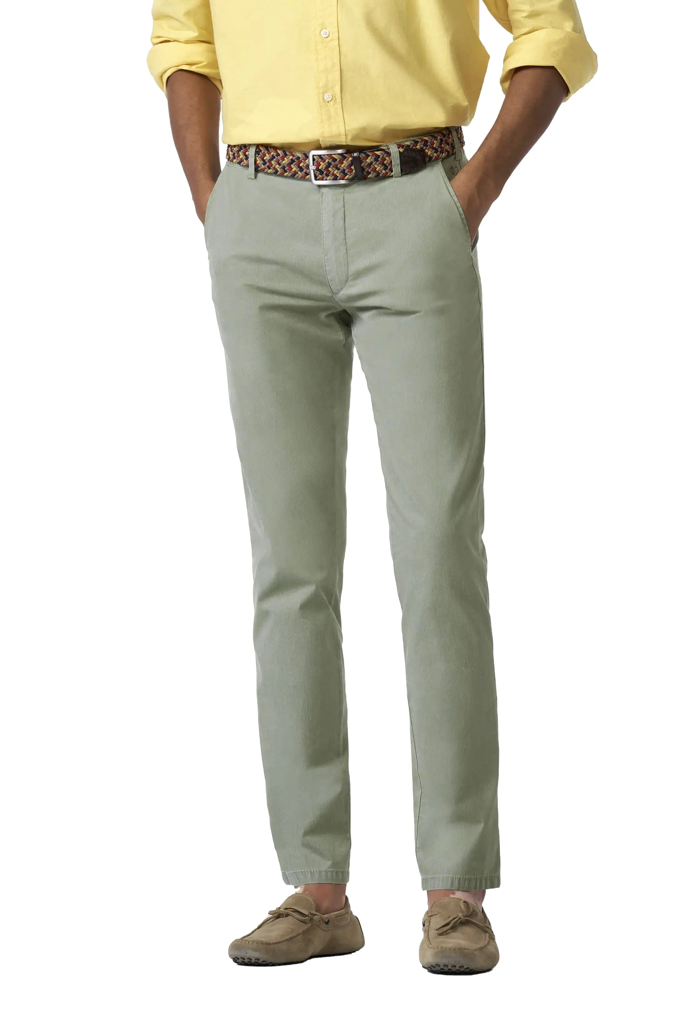 Oslo Stretch Waist Micro Cotton Summer Chinos - Washed Sage