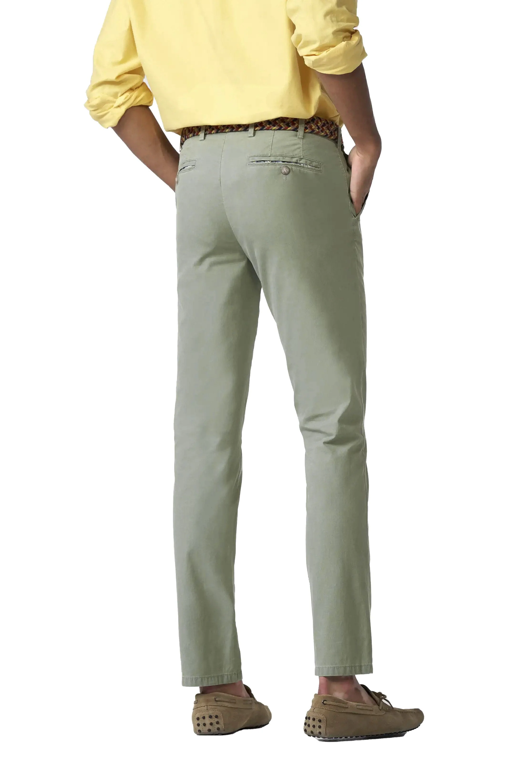 Oslo Stretch Waist Micro Cotton Summer Chinos - Washed Sage - Image 2