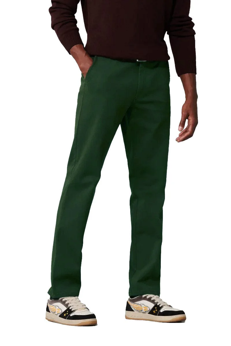 Oslo Super Soft Cotton Stretch Waist Chinos - Forest Green