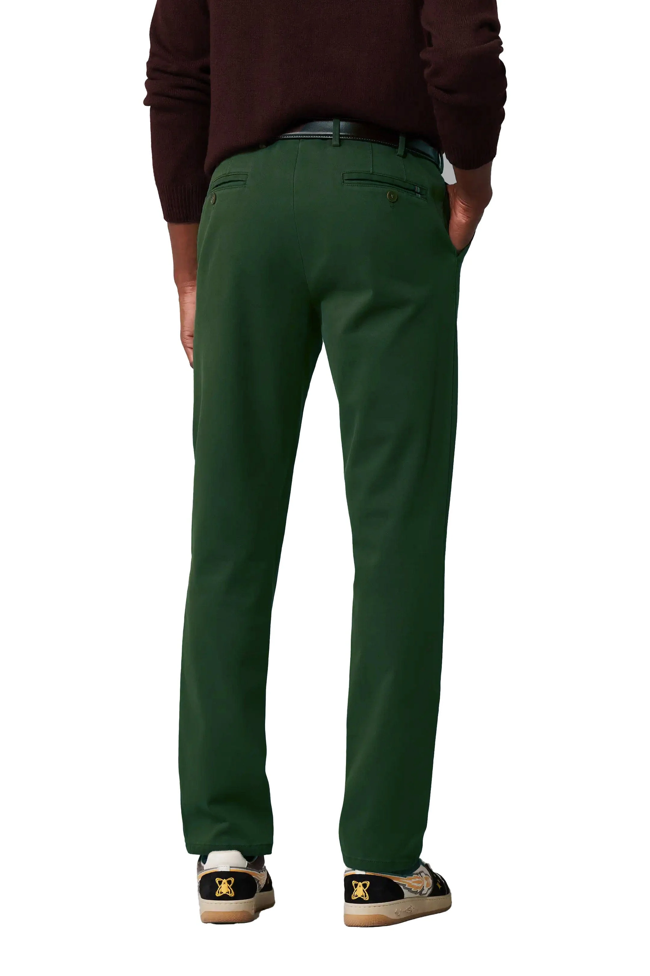 Oslo Super Soft Cotton Stretch Waist Chinos - Forest Green - Image 2