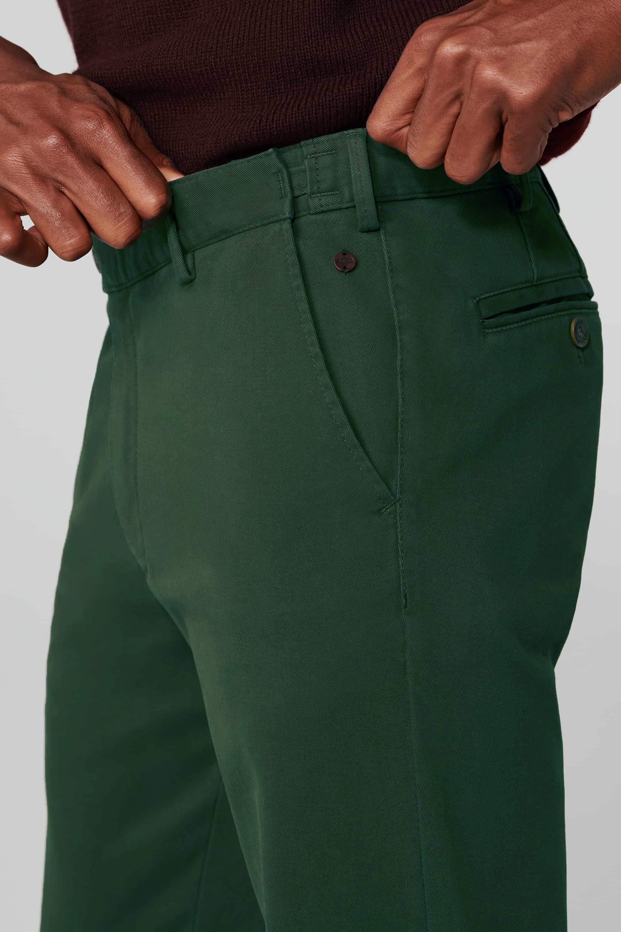 Oslo Super Soft Cotton Stretch Waist Chinos - Forest Green - Image 3