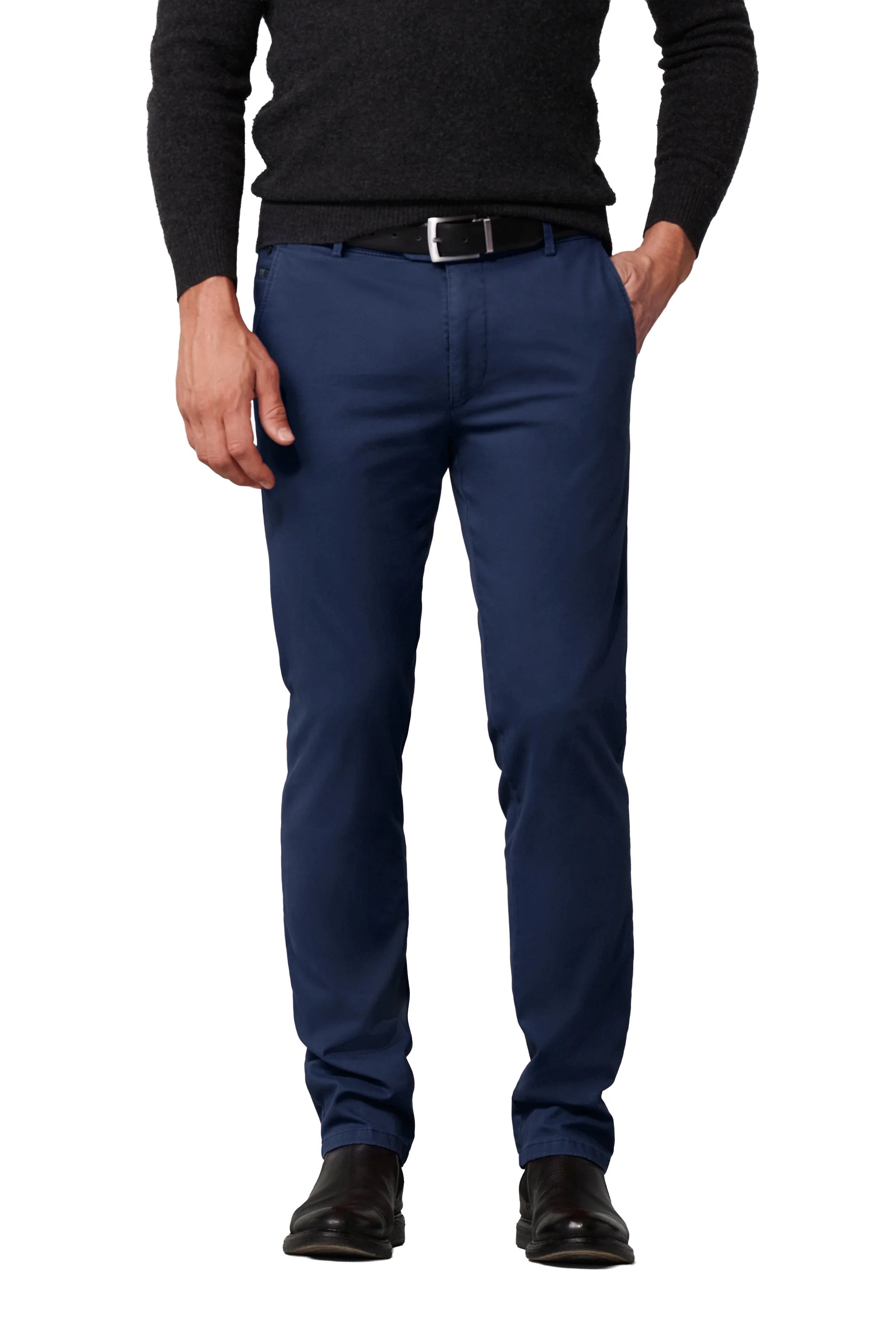 Roma Cotton Stretch Regular Chinos - Mid Blue