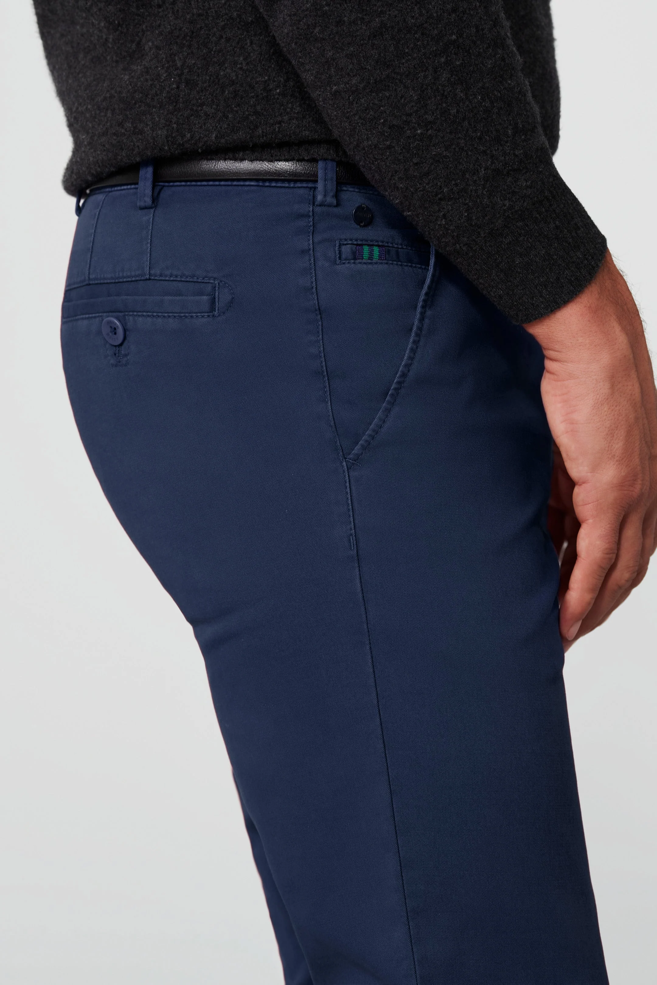 Roma Cotton Stretch Regular Chinos - Mid Blue - Image 3